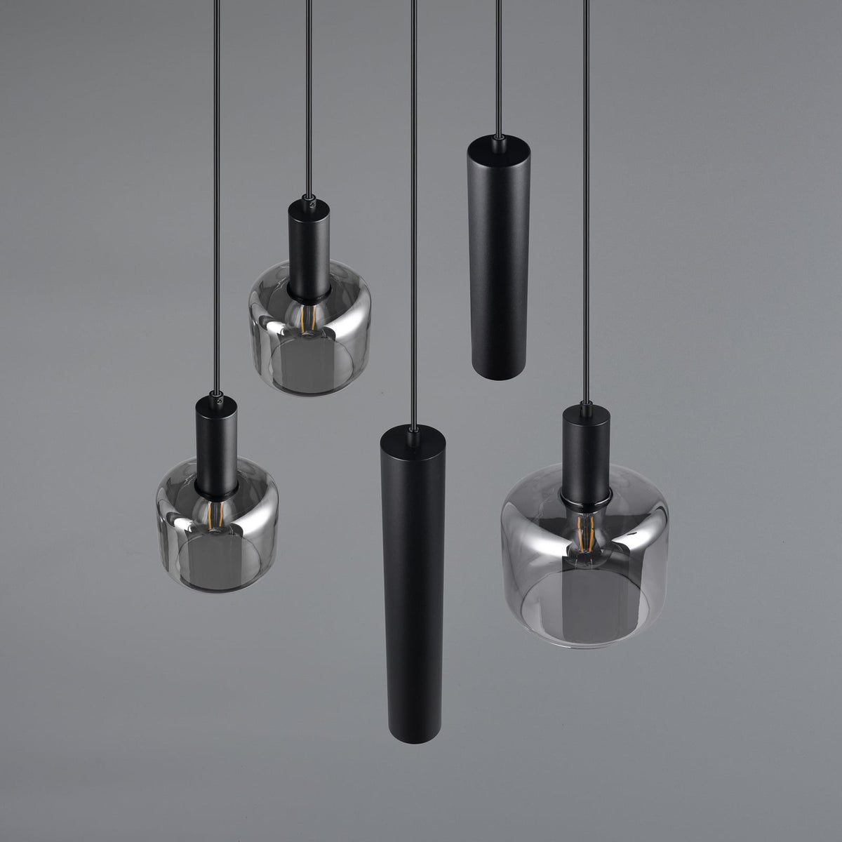 TRIO LIGHTING Hängelampe Pendelleuchte Mataro Glas Metall chrom schwarz 55 cm - 4017807612912