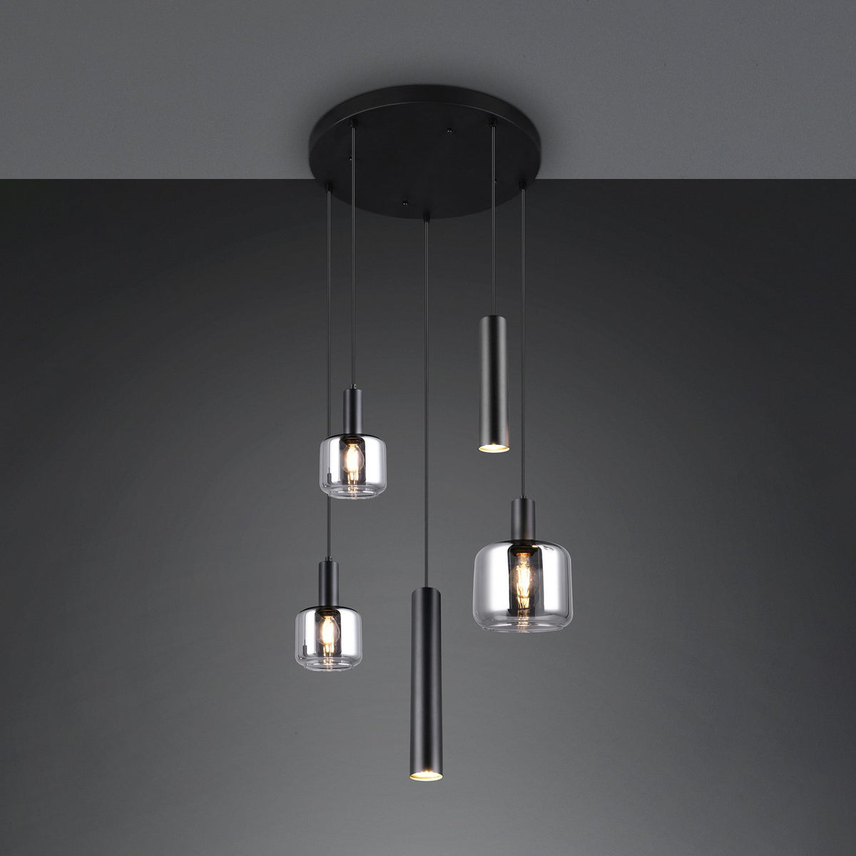 TRIO LIGHTING Hängelampe Pendelleuchte Mataro Glas Metall chrom schwarz 55 cm - 4017807612912