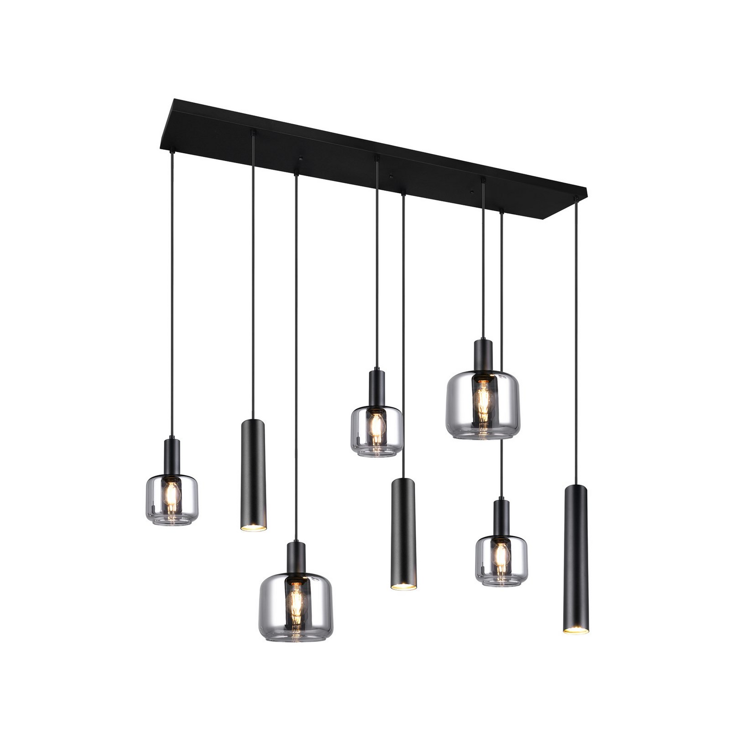 B-Ware Trio Lighting Hängelampe Pendelleuchte Mataro Chrom/Schwarz 118cm 8 Flg Glas  - 4017807612929