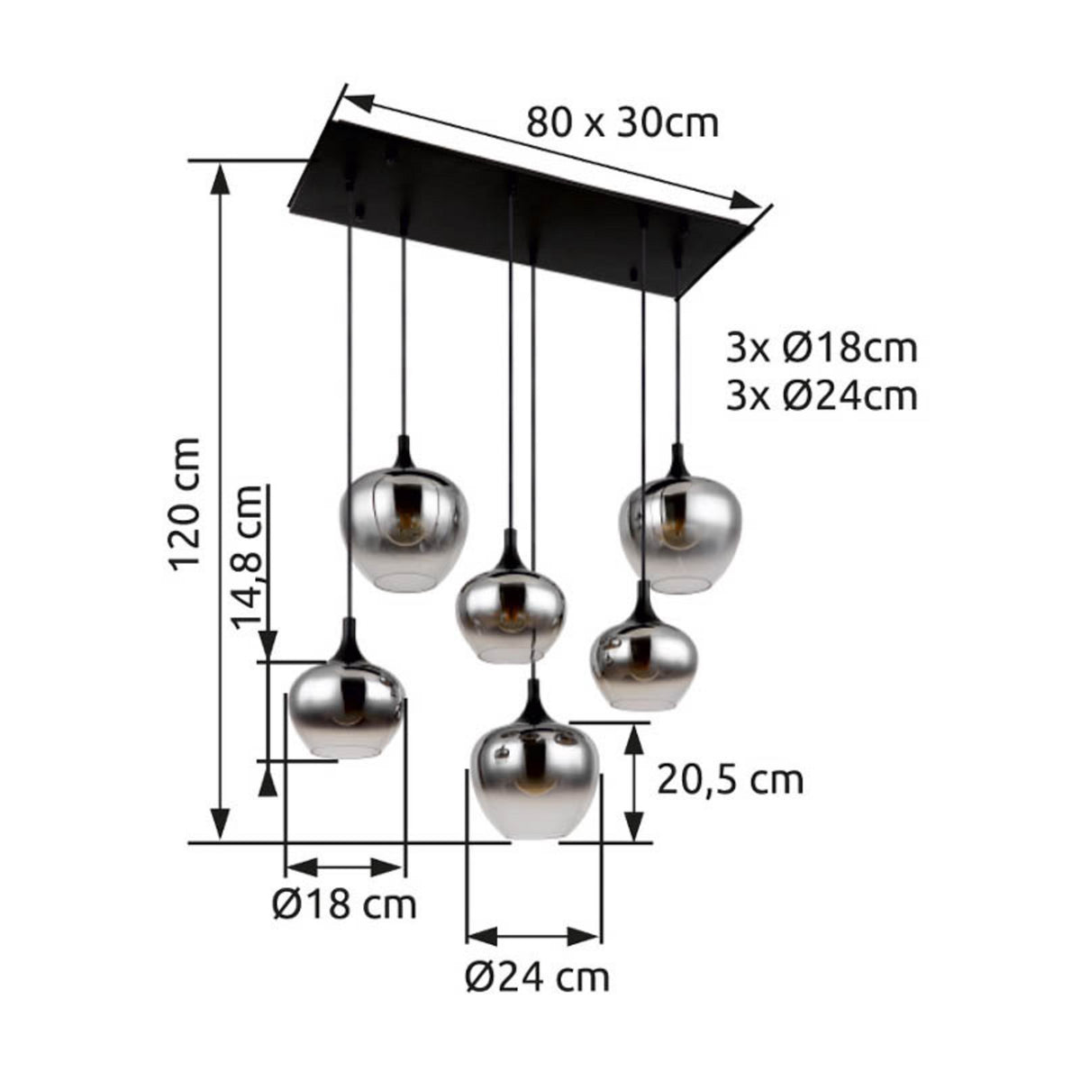 Globo Hängelampe Pendelleuchte Maxy Glas rauchgrau Beleuchtung Länge 86 cm - 9007371435401