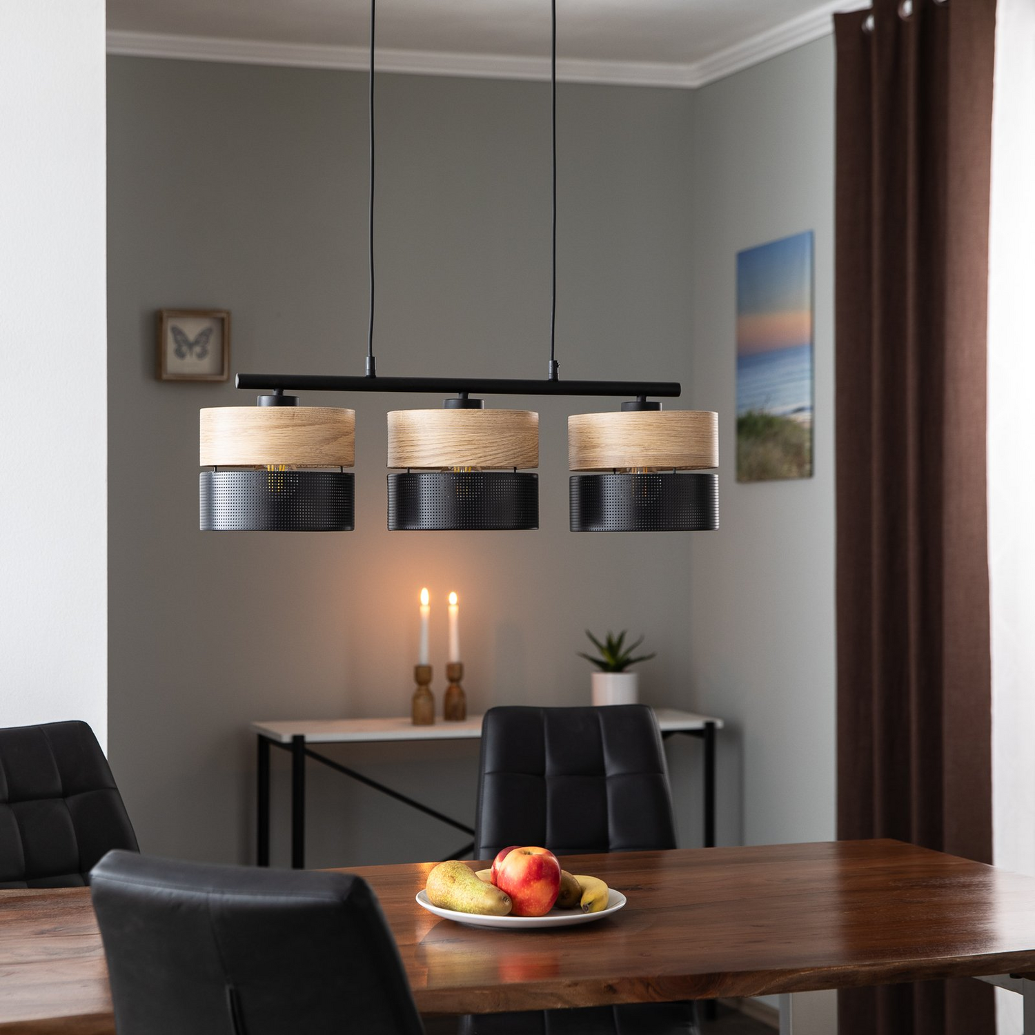 B-Ware Tk Lighting Hängelampe Nicol Leuchte Schwarz/Holzoptik 70x20 Cm 3 Flg Siehe Text - 5901780548018