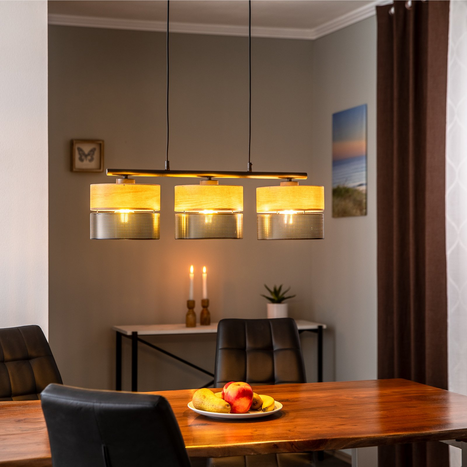 B-Ware Tk Lighting Hängelampe Nicol Leuchte Schwarz/Holzoptik 70x20 Cm 3 Flg Siehe Text - 5901780548018