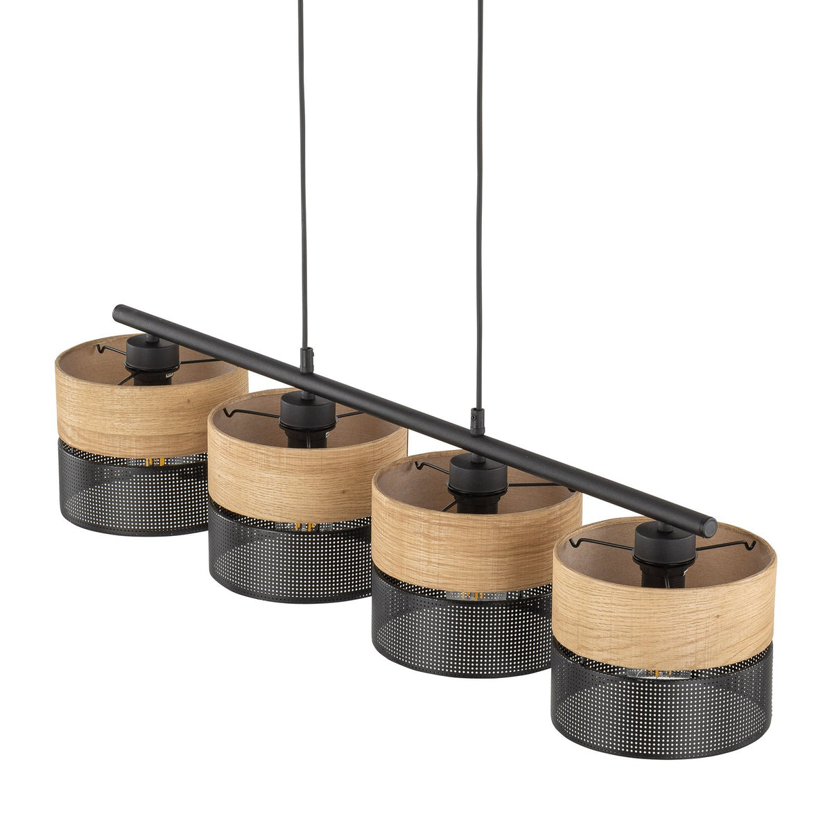 Hängelampe Nicol schwarz/Holzoptik 94x20 cm 4 x E27 Deckenlampe Lampe Leuchte - 5901780548025