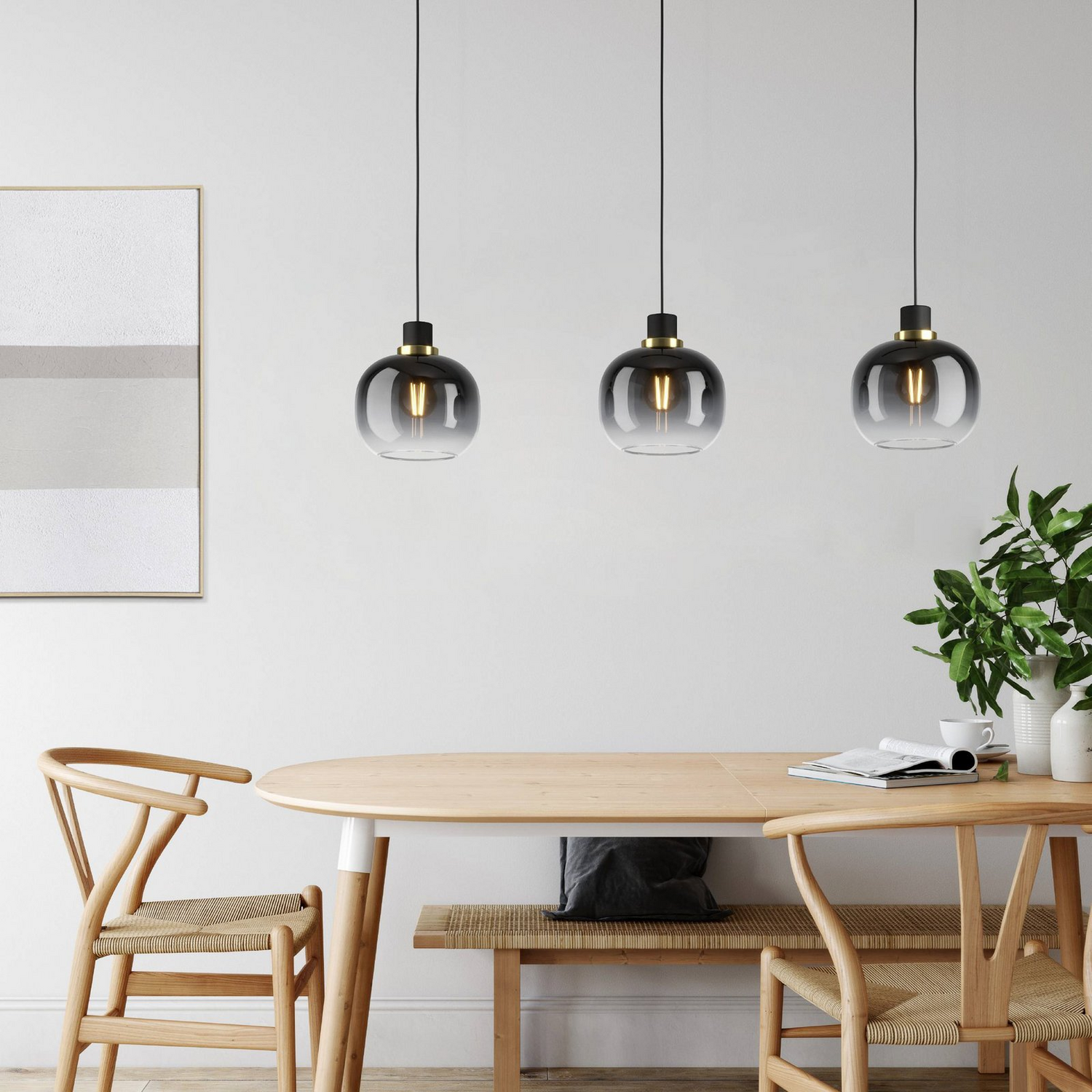 B-Ware Oilella Hängelampe Pendelleuchte Lampe Schwarz Grau Glas 3 Flg Länge 95 Cm - 9002759996178