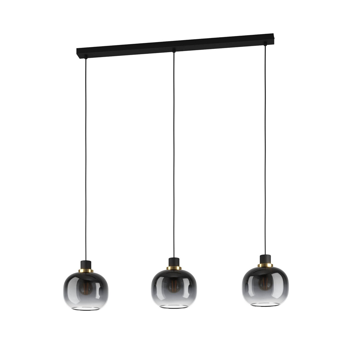 Oilella Hängelampe Pendelleuchte Lampe schwarz-grau Glas 3-flg Länge 95 cm - 9002759996178