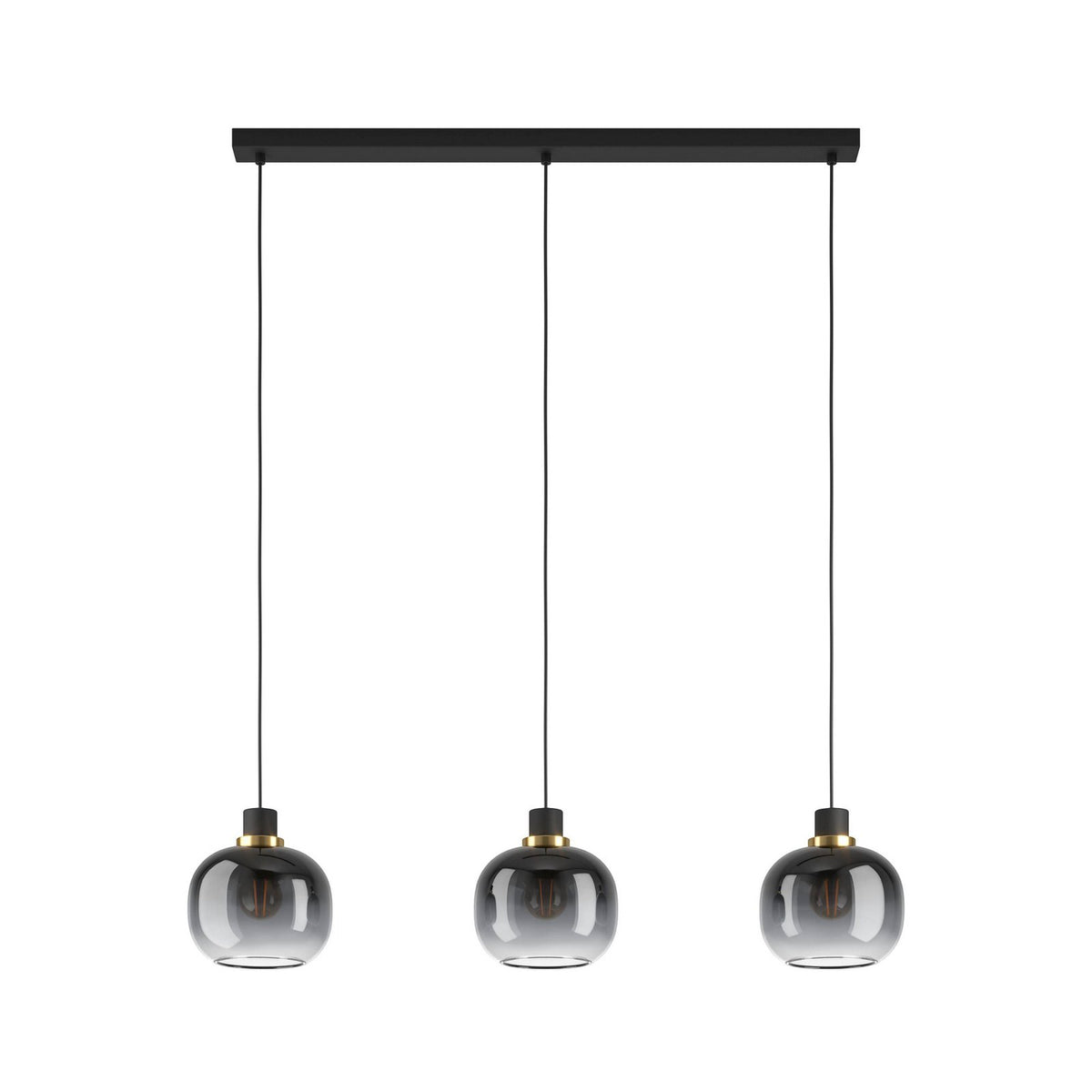 Oilella Hängelampe Pendelleuchte Lampe schwarz-grau Glas 3-flg Länge 95 cm - 9002759996178