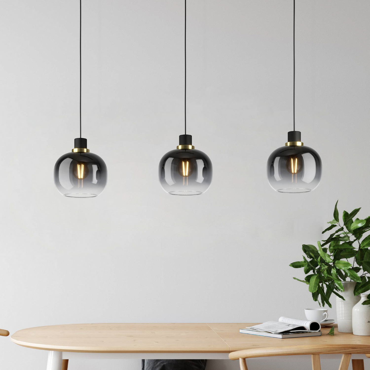 B-Ware Oilella Hängelampe Pendelleuchte Lampe Schwarz Grau Glas 3 Flg Länge 95 Cm - 9002759996178