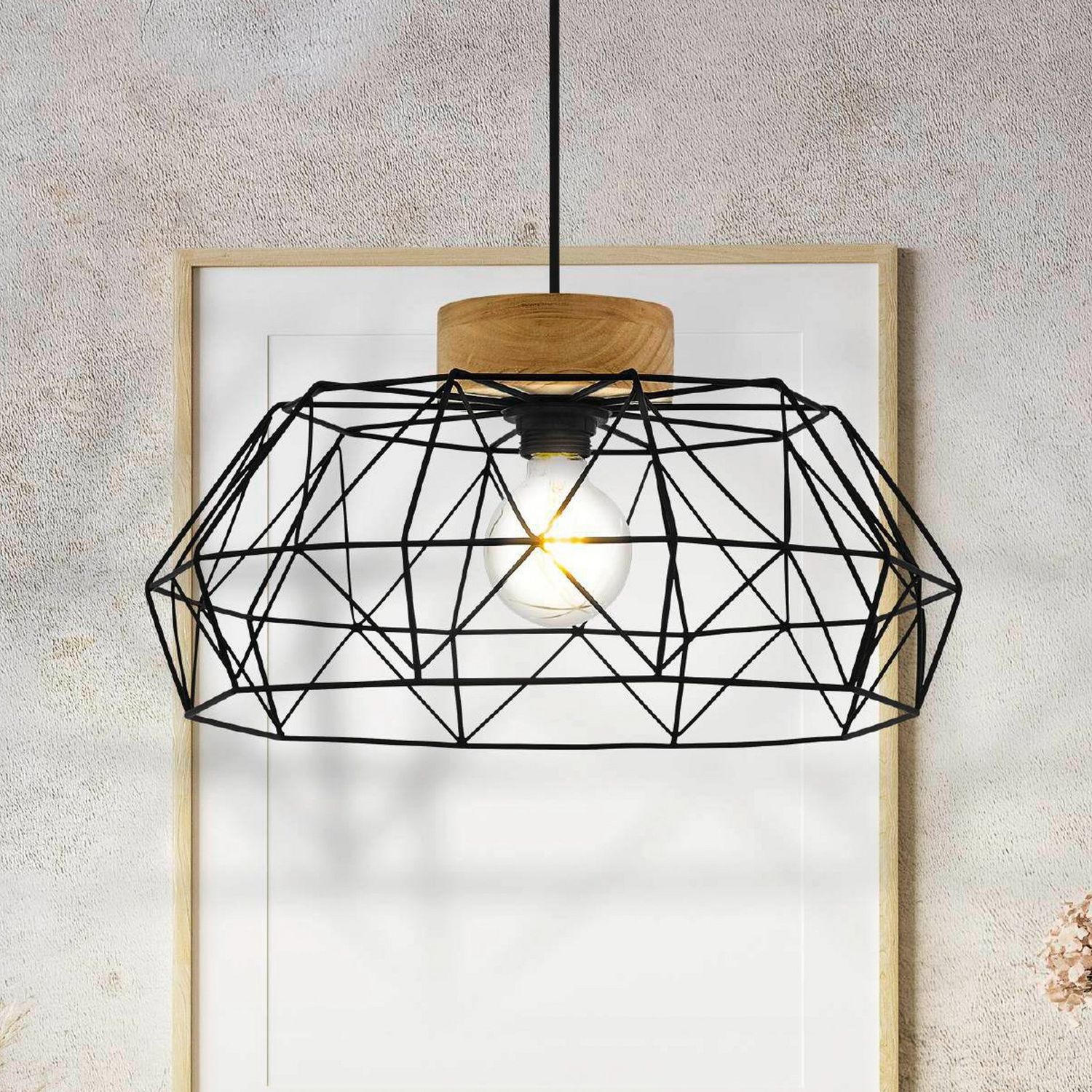 B-Ware Eglo Hängelampe Padstow Mit Käfigschirm Holzdetail Hängeleuchte Lampe Siehe Text - 9002759440893