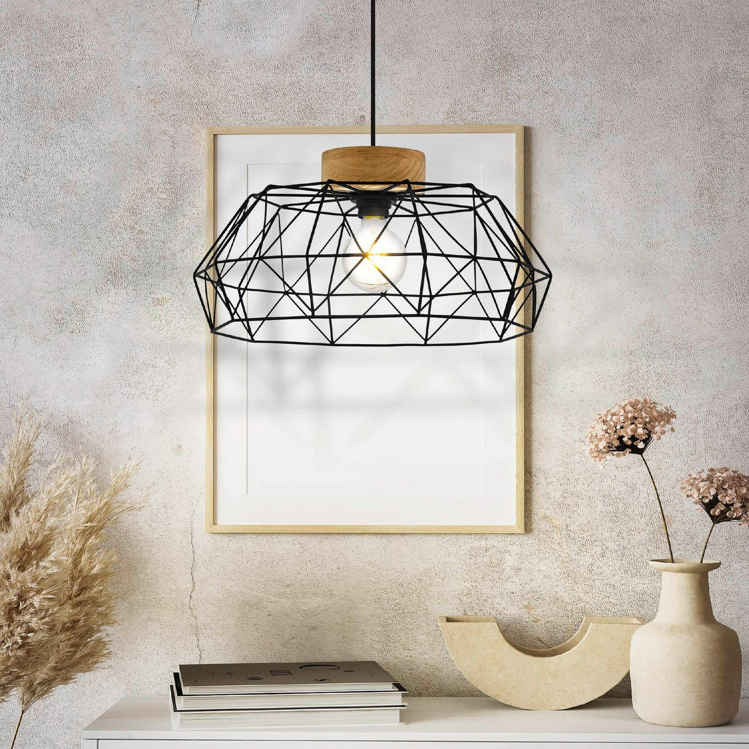 B-Ware Eglo Hängelampe Padstow Mit Käfigschirm Holzdetail Hängeleuchte Lampe Siehe Text - 9002759440893