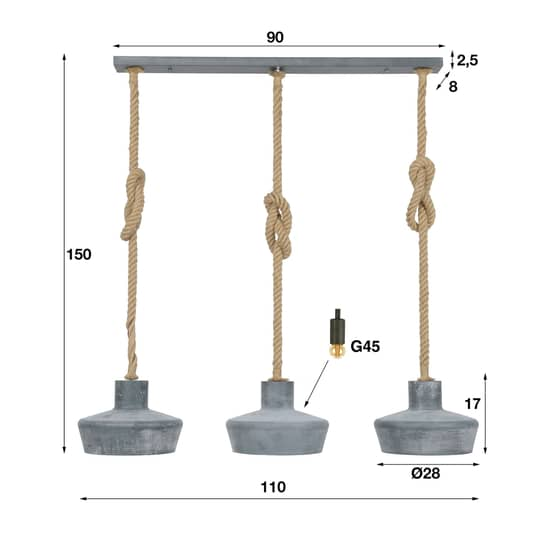 B-Ware Hängeleuchte Retrope Lampe Leuchte Hängeleuchte E27 Drei Schirmen In Betonoptik - 8713244080425