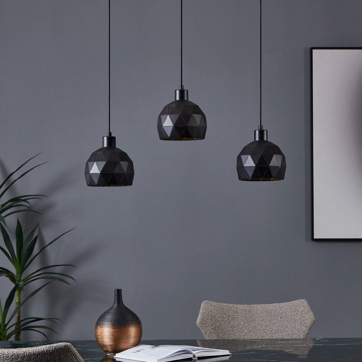 Roccaforte Hängelampe Pendelleuchte schwarz gold Metall 75 cm E14 - 9002759978464