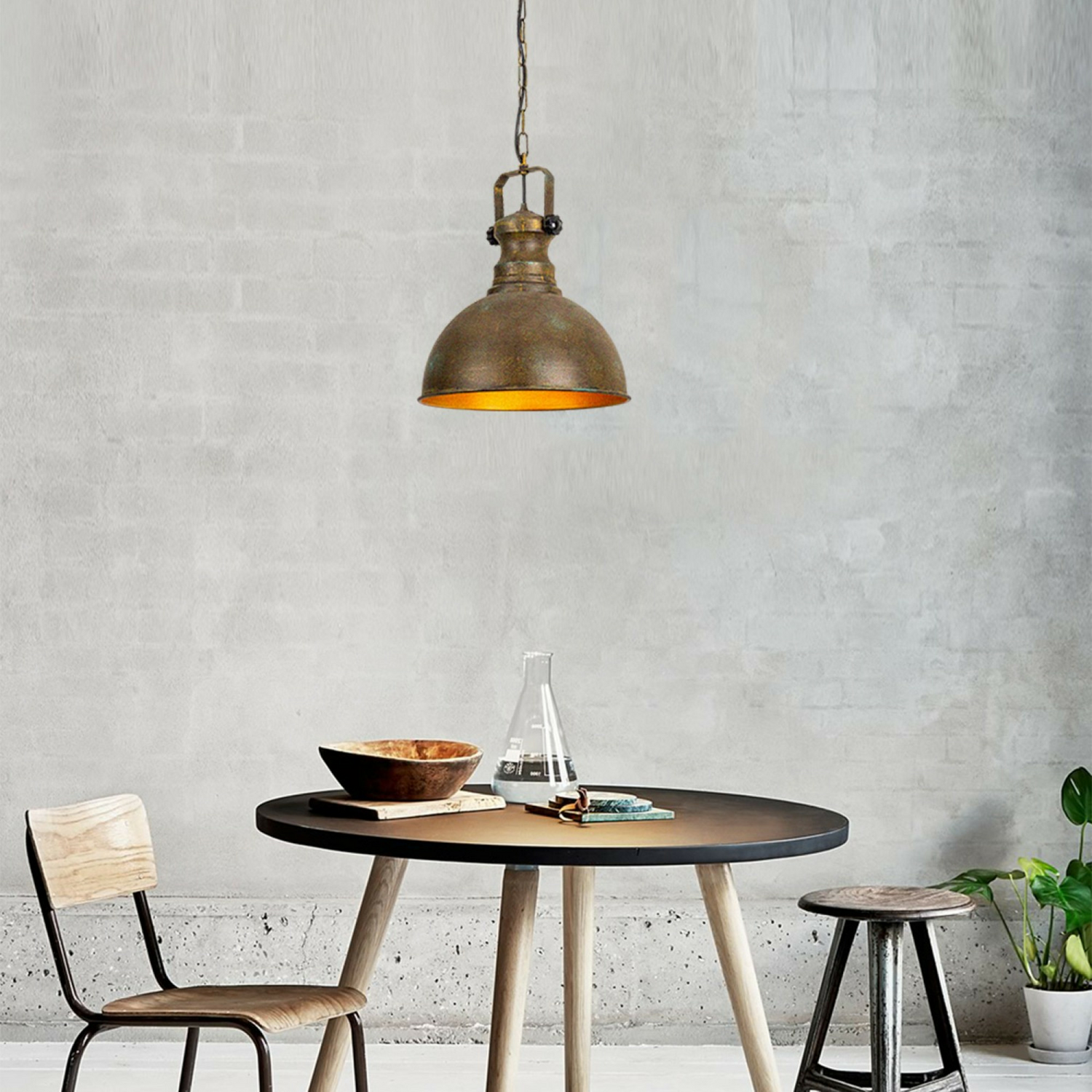 B-Ware Opviq Hängelampe Pendelleuchte Saglam 3710 Leuchte Gold Antik Metall Holz ø31cm