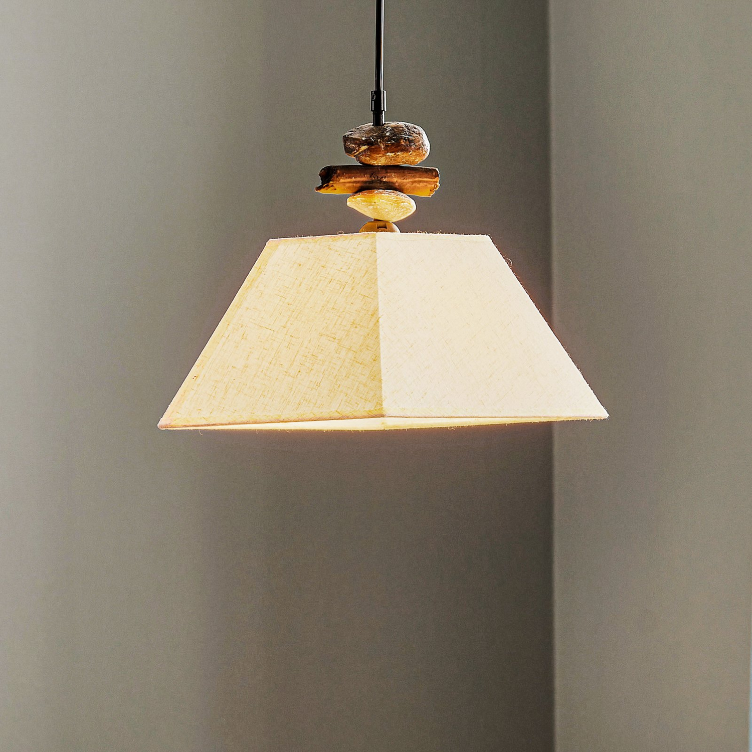 B-Ware Hängelampe Seregon Mit Textilschirm Und Steindekor Deckenlampe Deckenleuchte - 8030626529434