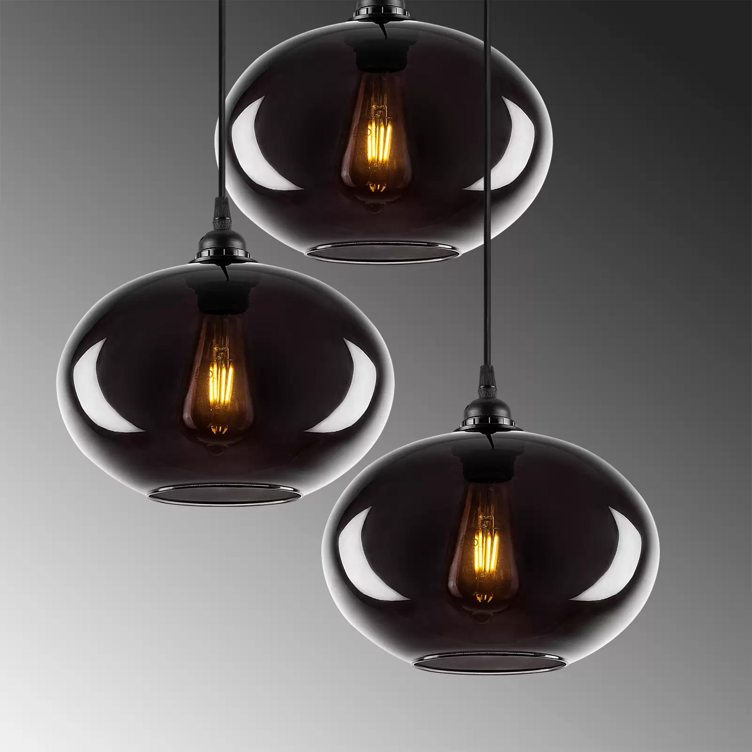 B-Ware Hängelampe Smoked 051 3 Flammig Rondell Glas ø27cm Hängeleuchte Lampe Spot E27 - 10023717