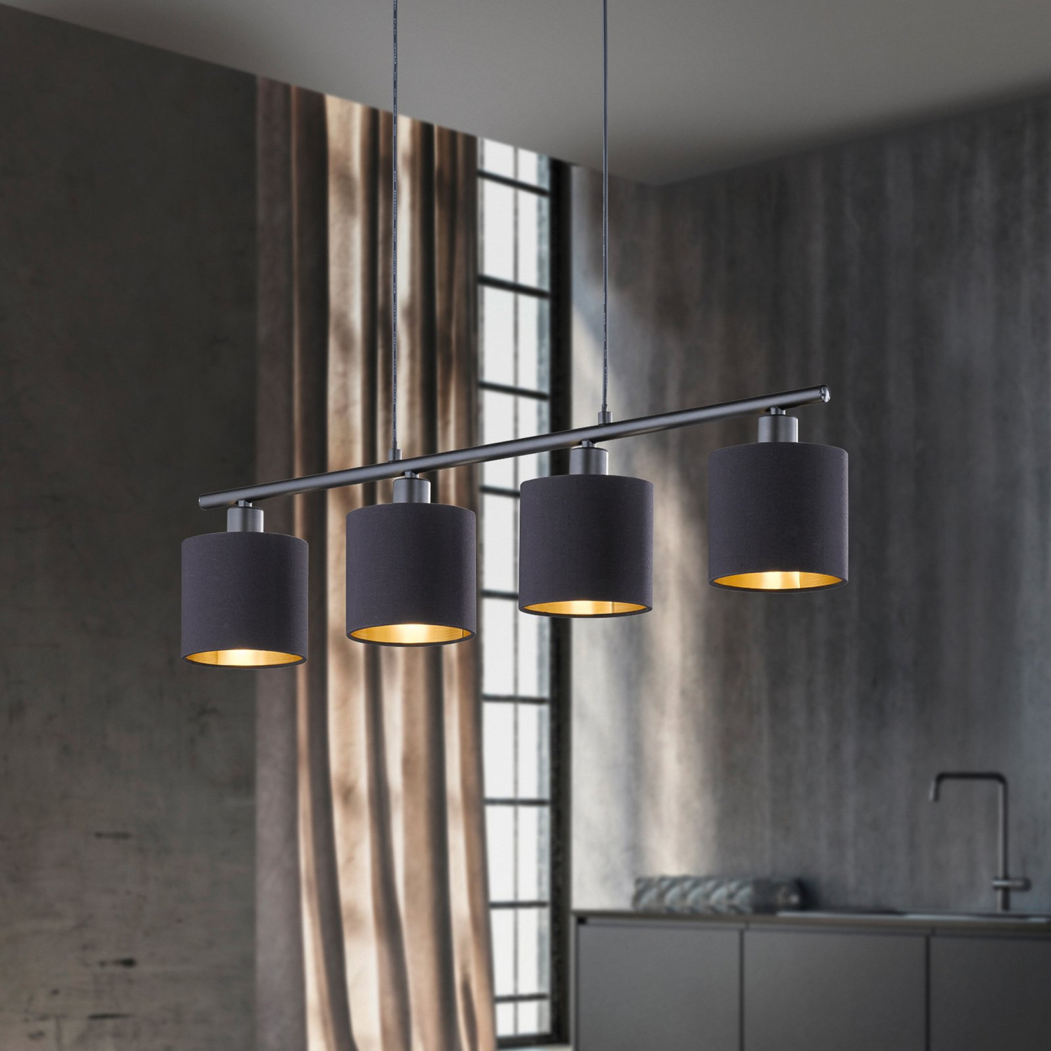 B-Ware Reality Retrofit Pendellampe Tommy 4 Flg Hängeleuchte Deckenlampe Schwarz - 4017807389005