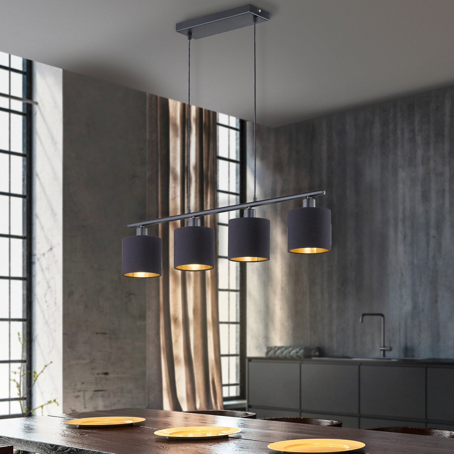 B-Ware Reality Retrofit Pendellampe Tommy 4 Flg Hängeleuchte Deckenlampe Schwarz - 4017807389005