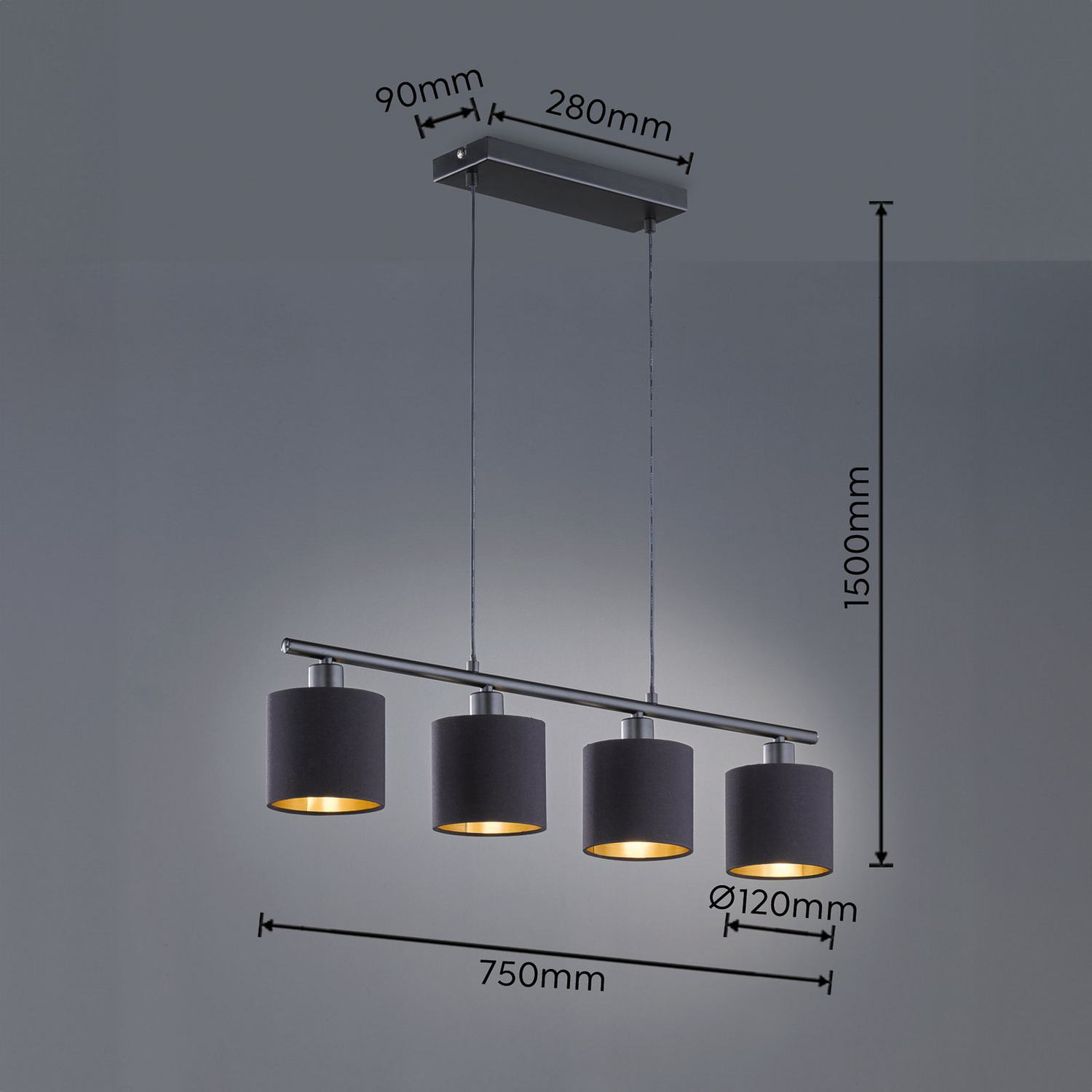 B-Ware Reality Retrofit Pendellampe Tommy 4 Flg Hängeleuchte Deckenlampe Schwarz - 4017807389005