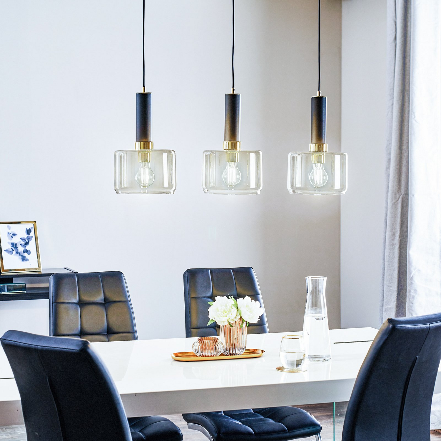 Viva Hängelampe Pendelleuchte Lampe Leuchte Schwarz Messing 3flammig E27 Led B-Ware - 5905962018511