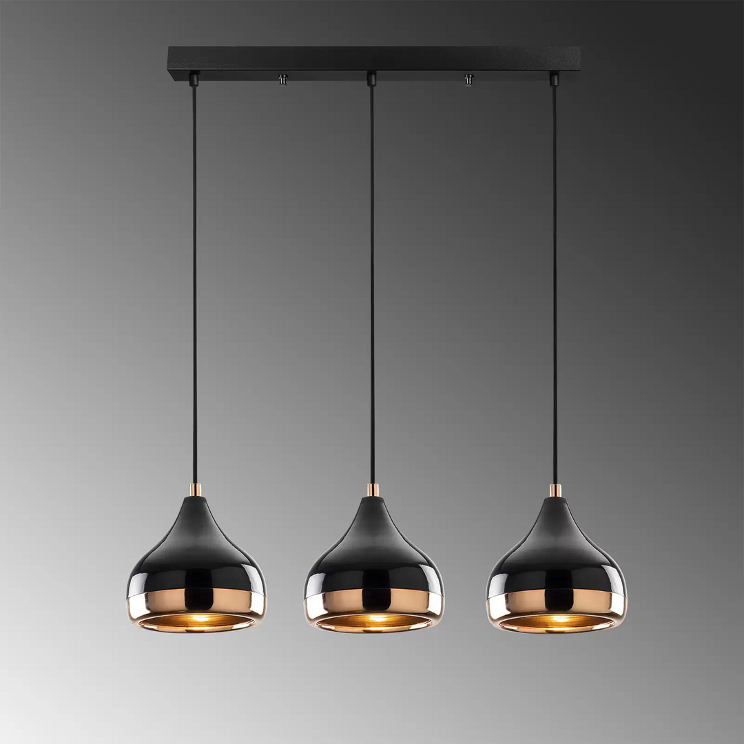 Hängelampe Yildo Hängeleuchte Deckenlampe Lampe 6877 3 Flg Linear Schwarz/Kupfer B-Ware - 10023705