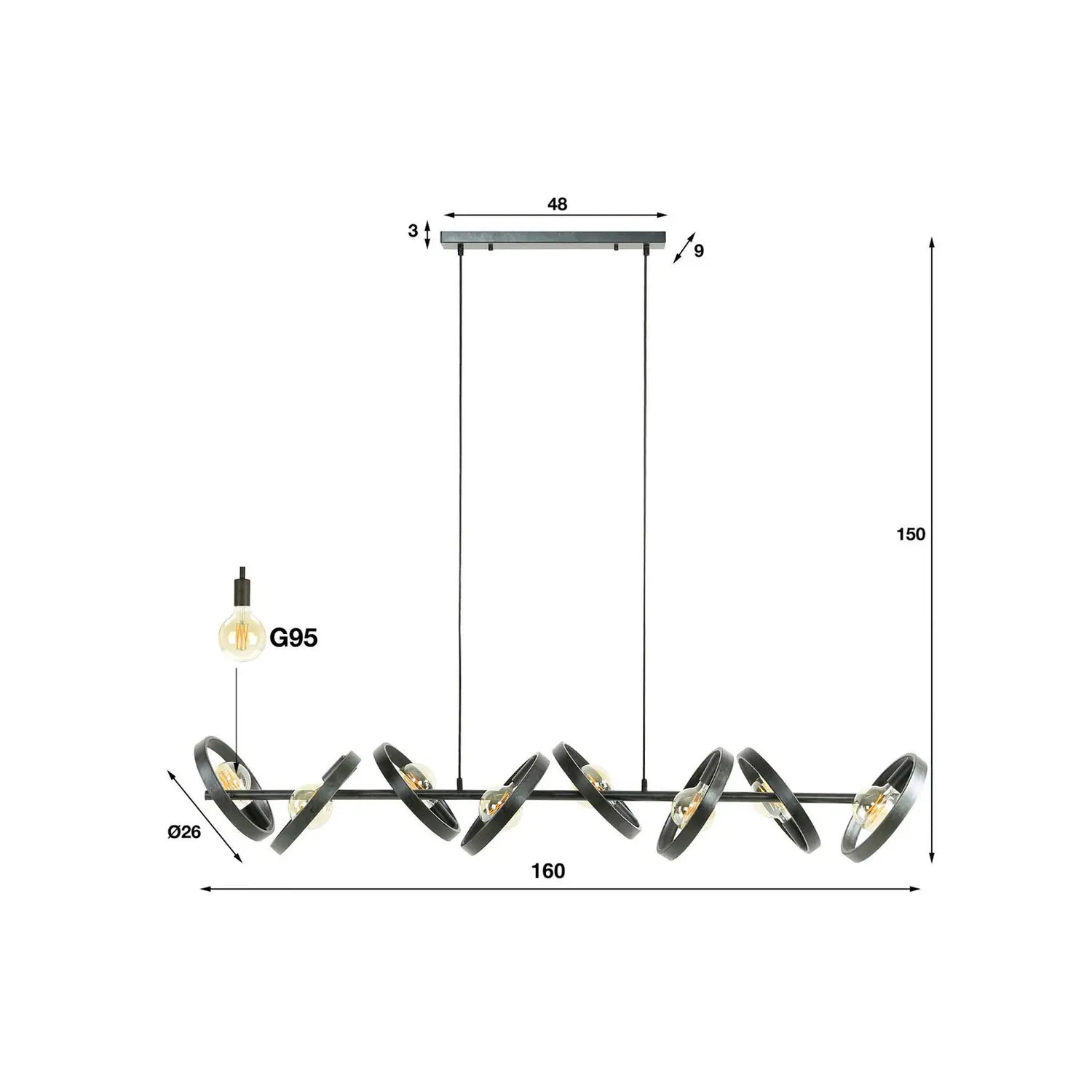 B-Ware Ringelbach Hängeleuchte Pendelleuchte Lampe Anthrazit Ringe Drehbar 8 Flammig - 8713244084065