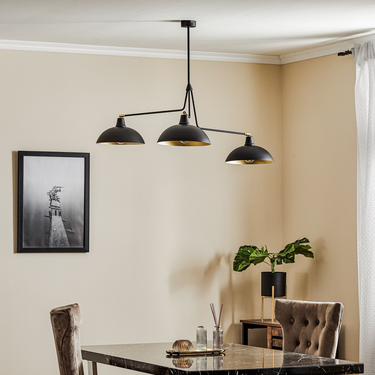 B-Ware Hängeleuchte 1036 Dreiflammig Schwarz Gold E27 Hängelampe Lampe Leuchte Spot - 5904798650711