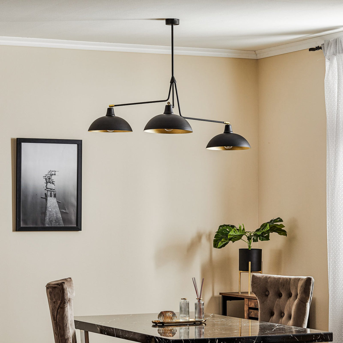 Hängeleuchte 1036 dreiflammig schwarz-gold E27 Hängelampe Lampe Leuchte Spot - 5904798650711