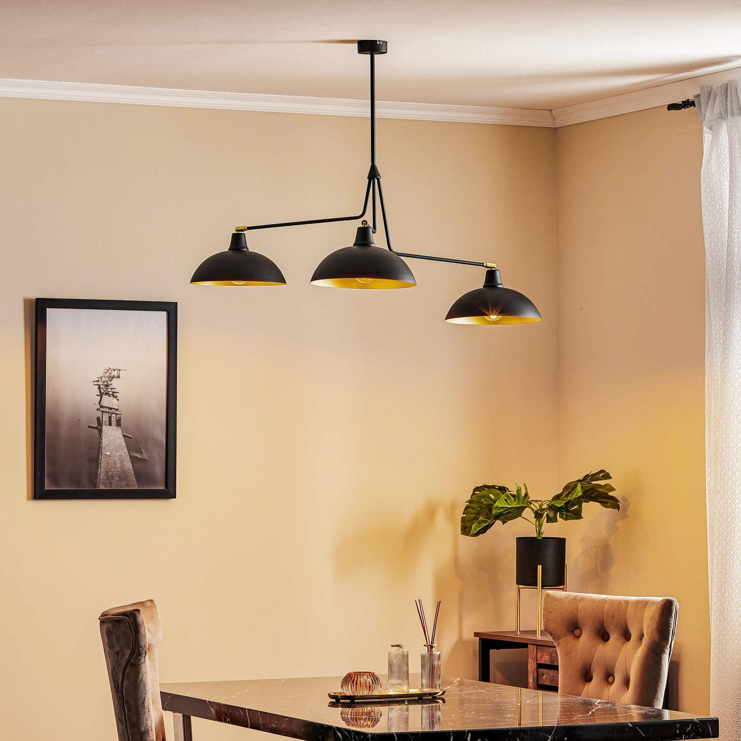 B-Ware Hängeleuchte 1036 Dreiflammig Schwarz Gold E27 Hängelampe Lampe Leuchte Spot - 5904798650711