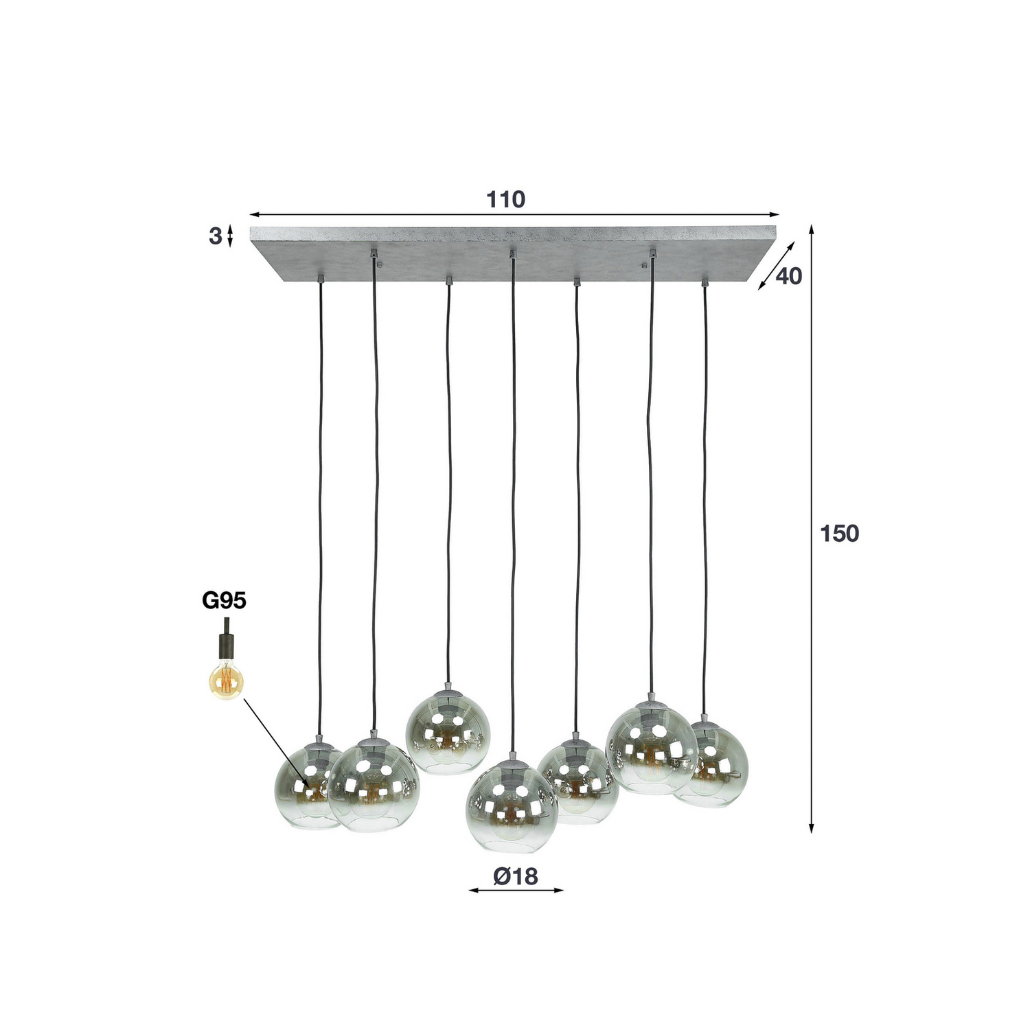 B-Ware Hängeleuchte Allessandra Hängelampe Deckenlampe Lampe Glasschirme Siebenflammig