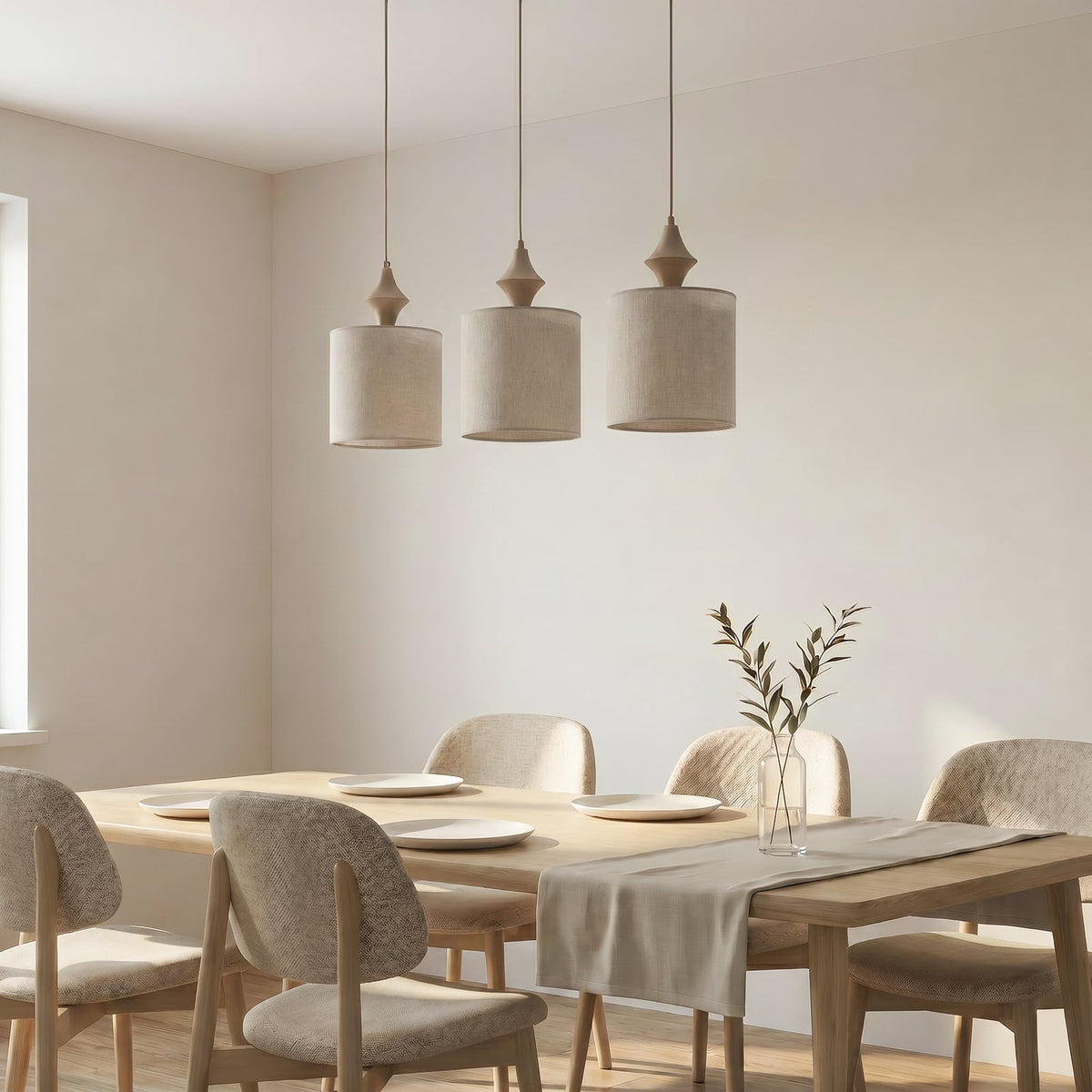 Amura Hängeleuchte Pendelleuchte Leuchte Lampe Beige Sand 3-flammig E27 105 cm - 5906135114399