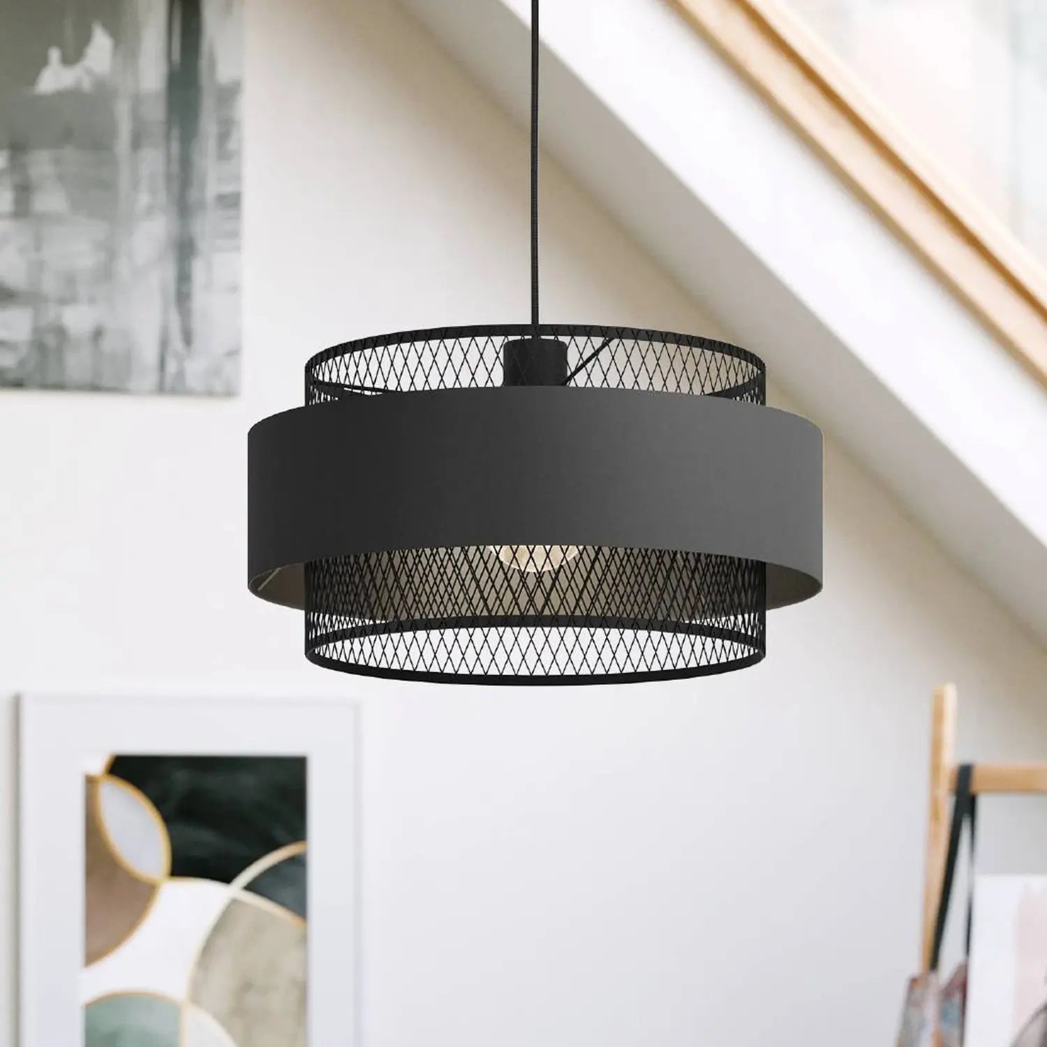 B-Ware Eglo Bazely Hängeleuchte Pendelleuchte Lampe Schwarz Stoff ø 40 Cm 1 Flammig E27 - 9002759436681