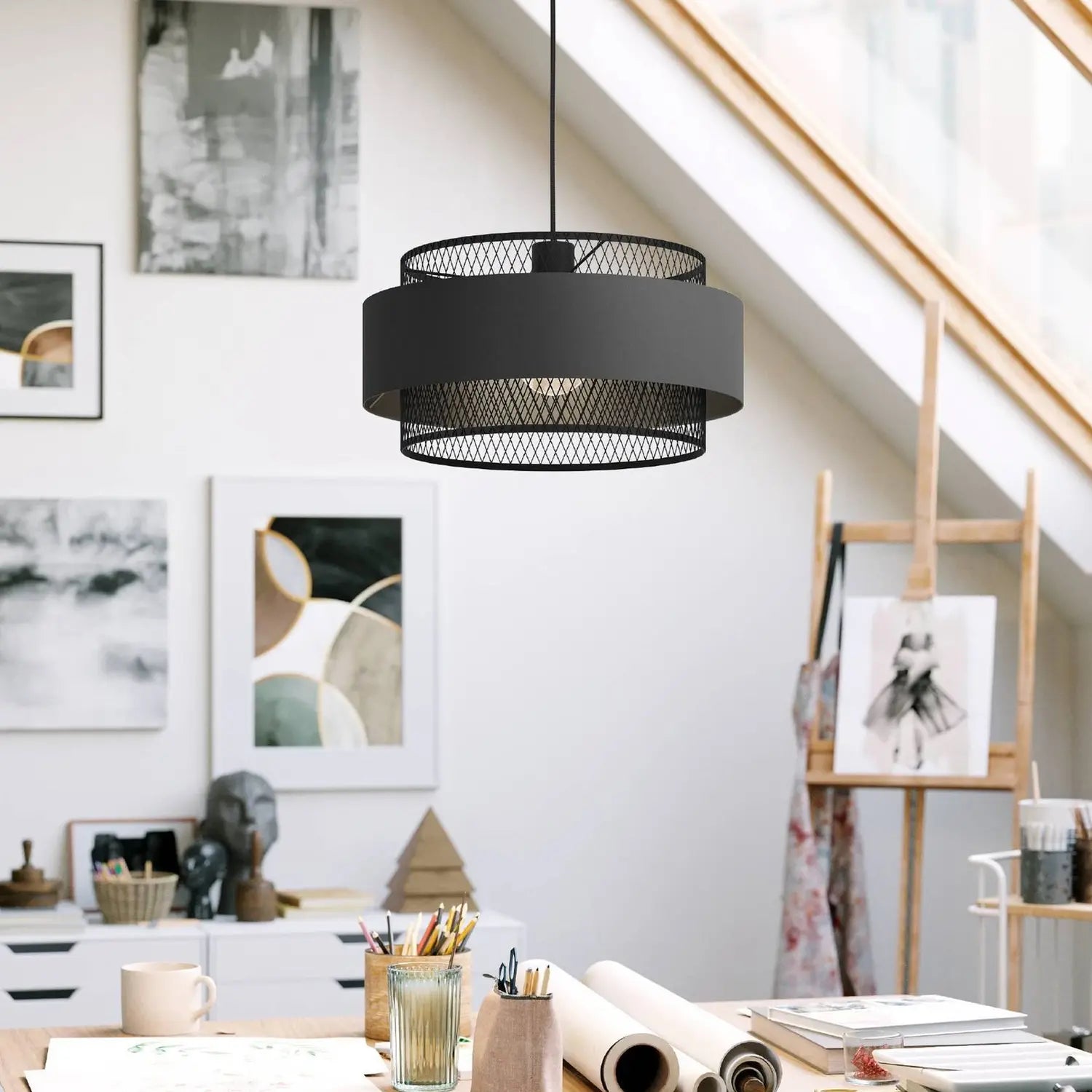 B-Ware Eglo Bazely Hängeleuchte Pendelleuchte Lampe Schwarz Stoff ø 40 Cm 1 Flammig E27 - 9002759436681