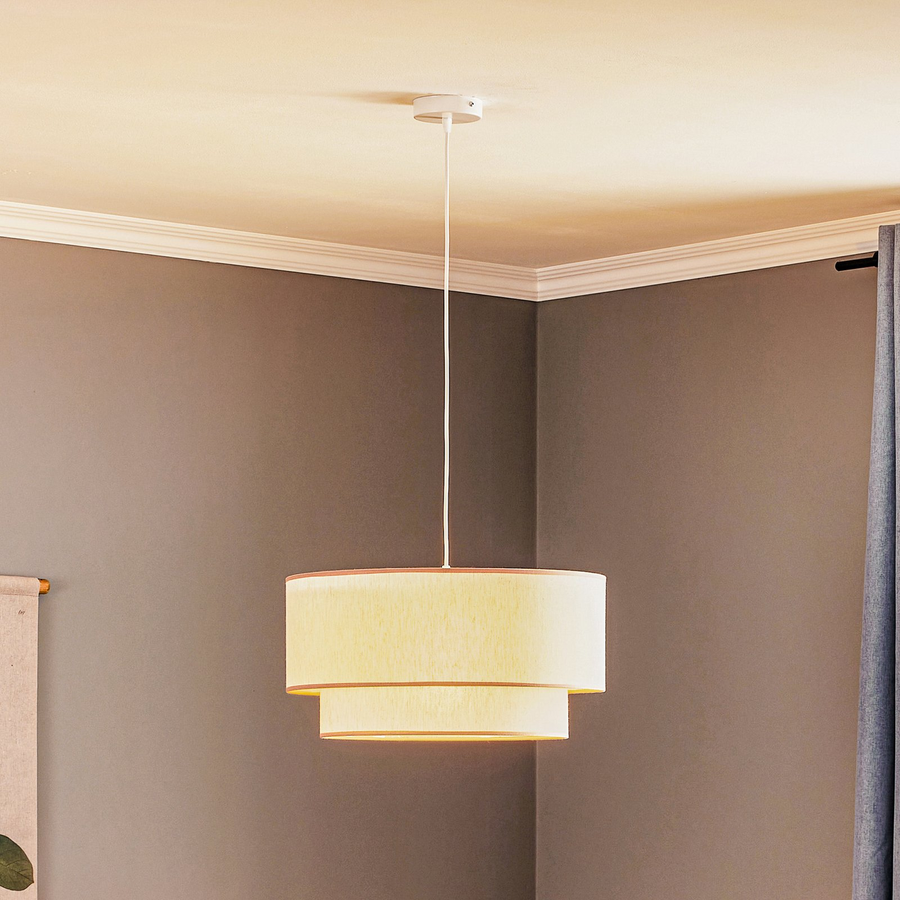 Hängeleuchte Boho Doppelschirm Beige E27 Hängelampe Deckenlampe Siehe Text/Foto B-Ware - 5903689181082