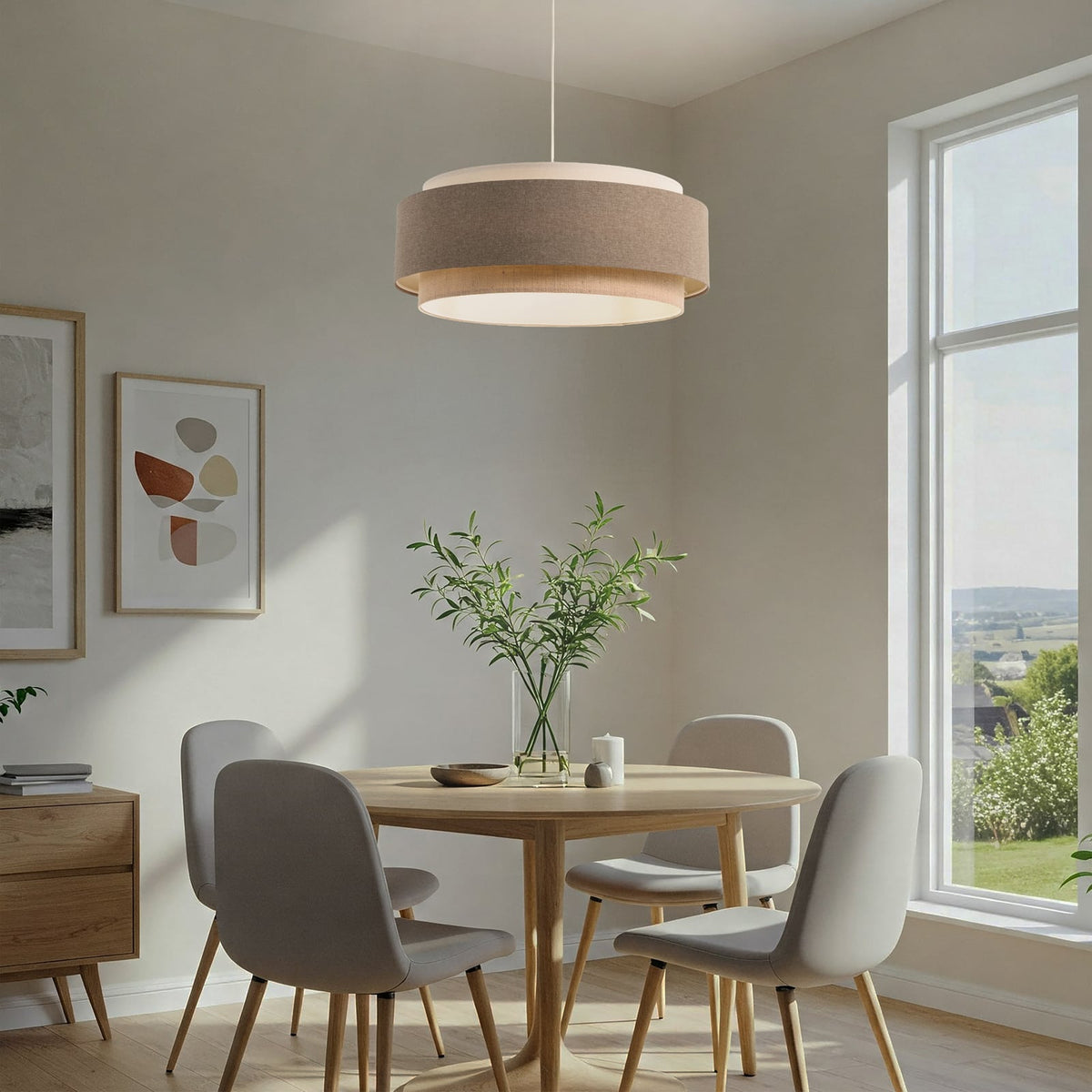 Hängeleuchte Pendelleuchte Boho Elegant Textil Braun Beige Creme Ø 60 cm E27 LED - 5906742030877