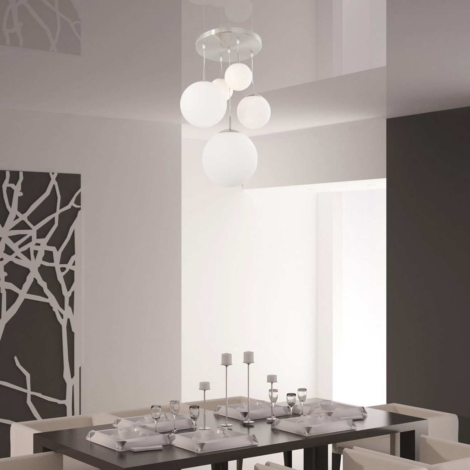 B-Ware Steinhauer Hängeleuchte Bollique Stahl Opalweiß Glas 5 Flammig Deckenlampe Lampe - 8712746092561