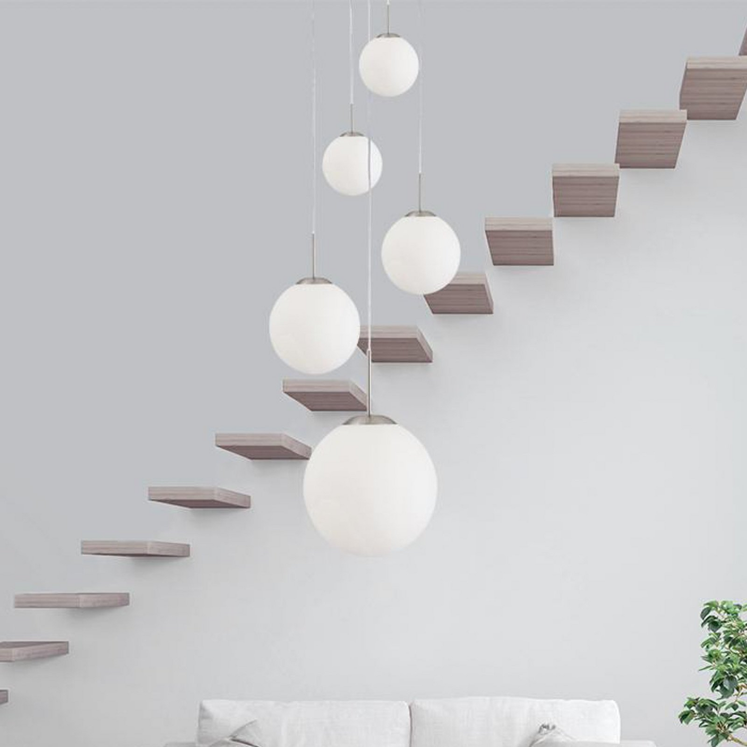 B-Ware Steinhauer Hängeleuchte Bollique Stahl Opalweiß Glas 5 Flammig Deckenlampe Lampe - 8712746092561