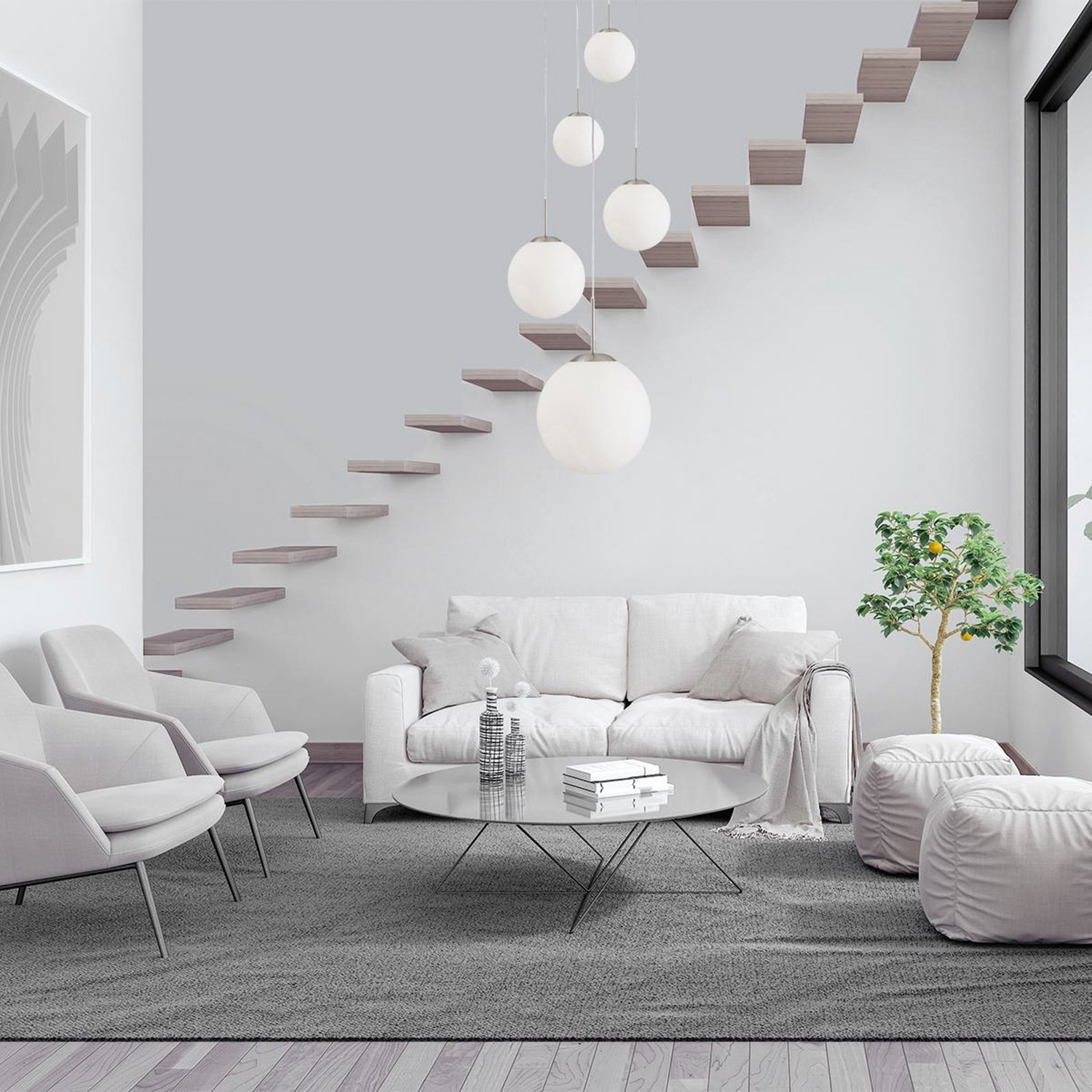 B-Ware Steinhauer Hängeleuchte Bollique Stahl Opalweiß Glas 5 Flammig Deckenlampe Lampe - 8712746092561