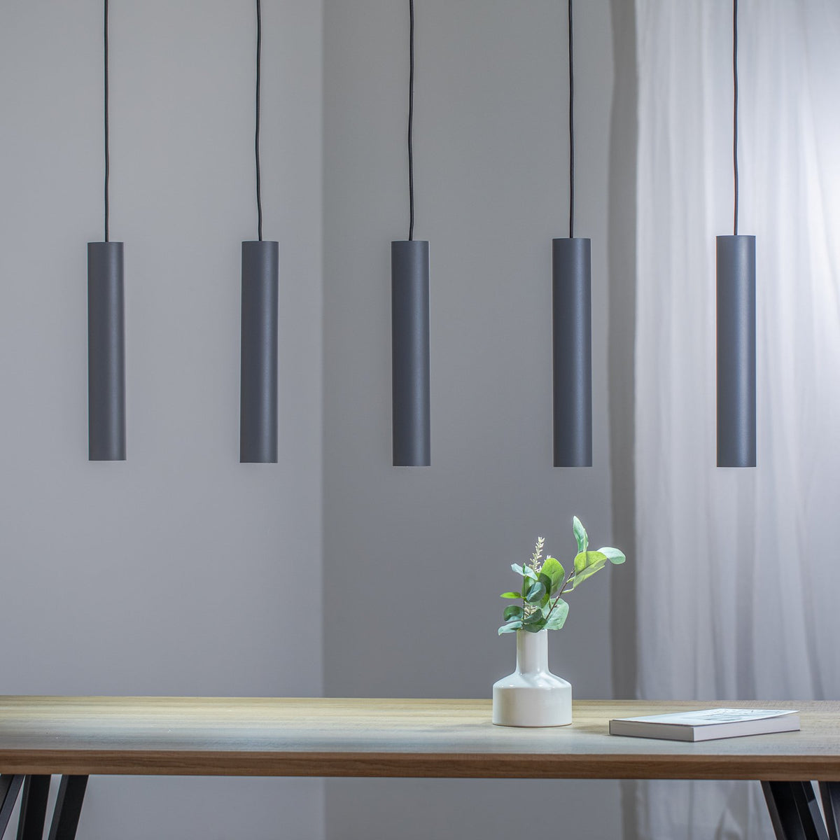 Hängeleuchte Brenta Pendelleuchte grau Stahl GU10 LED Lampe 110 cm 5-flammig - 5902553234275
