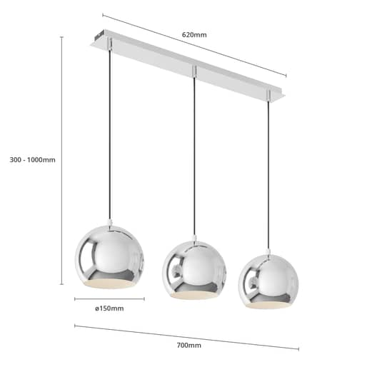 B-Ware Euluna Hängeleuchte Hängeleuchte Leuchte Lampe Cool Dreiflammig Lang Chrom