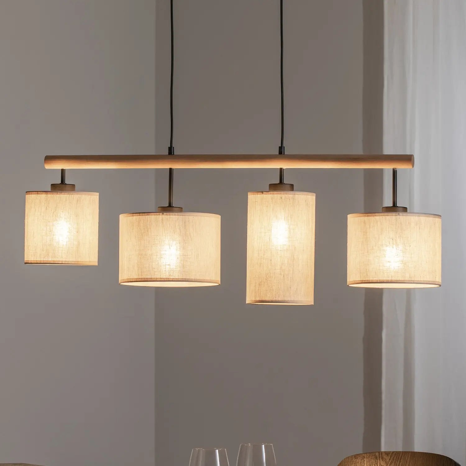 B-Ware Tk Lighting Hängeleuchte Deva Nature 4 Flammig Textil Hängelampe E27 Led Leuc952