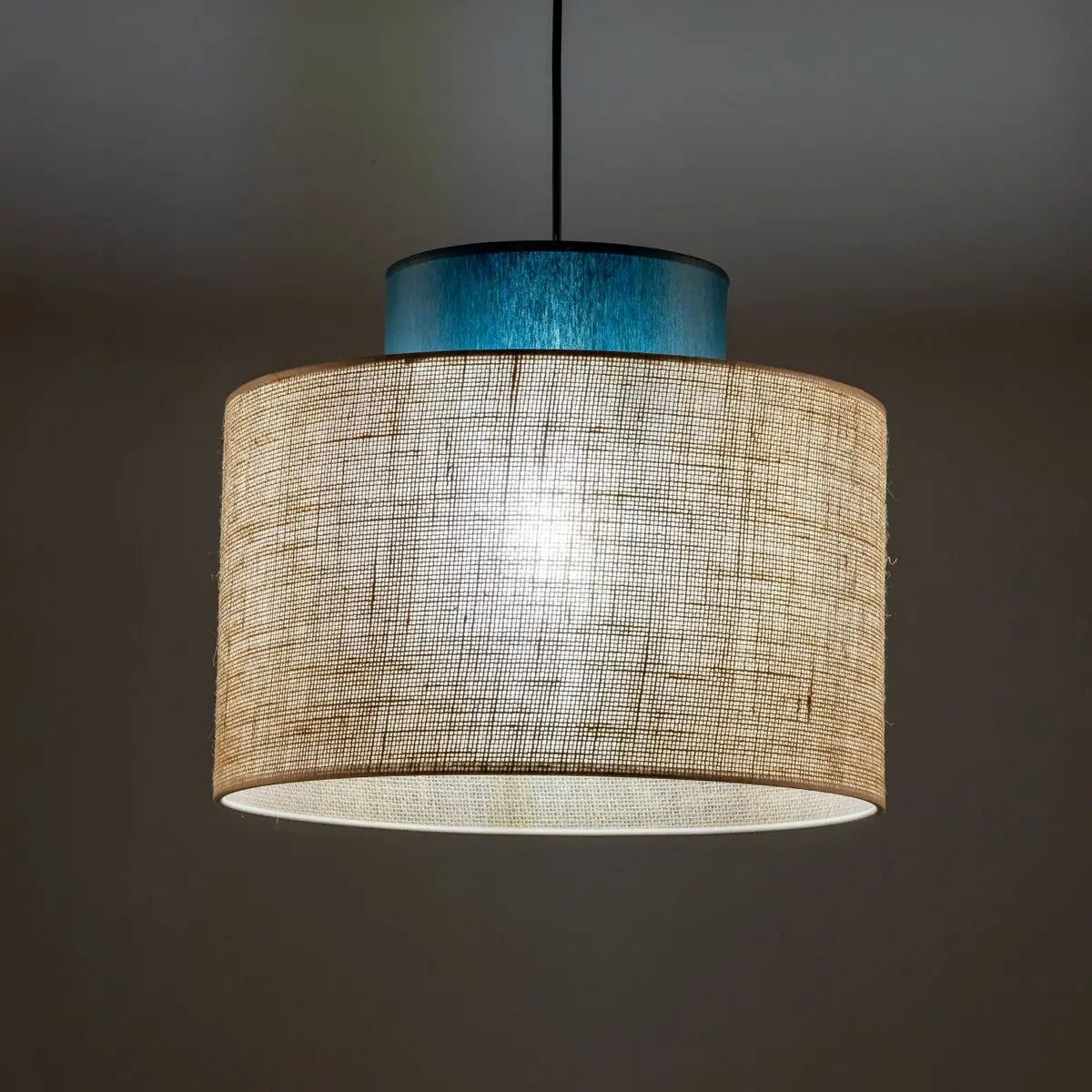 B-Ware Licht Erlebnisse Pendelleuchte Hängeleuchte Duo Juteschirm Petrol Naturbraun966 - 5901780532567