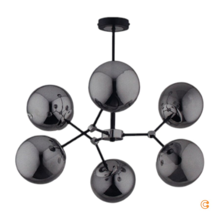 Hängeleuchte Foton Pendelleuchte Deckenlampe Sechsflammig Schwarz Silber B-Ware - 5900458502574