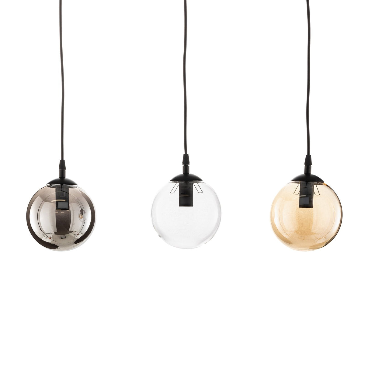 EMIBIG LIGHTING Hängeleuchte Glassy Hängelampe 3-flg gerade grafit amber klar - 5901738919037