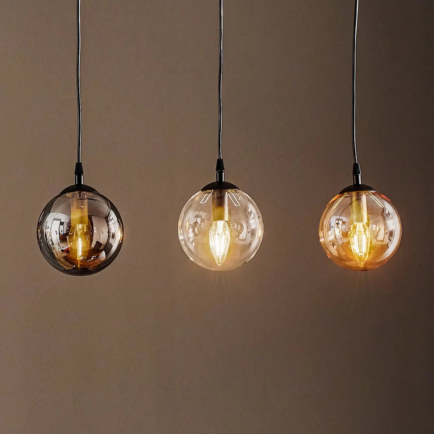 B-Ware Emibig Lighting Hängeleuchte Glassy Hängelampe 3 Flg Gerade Grafit Amber Klar - 5901738919037