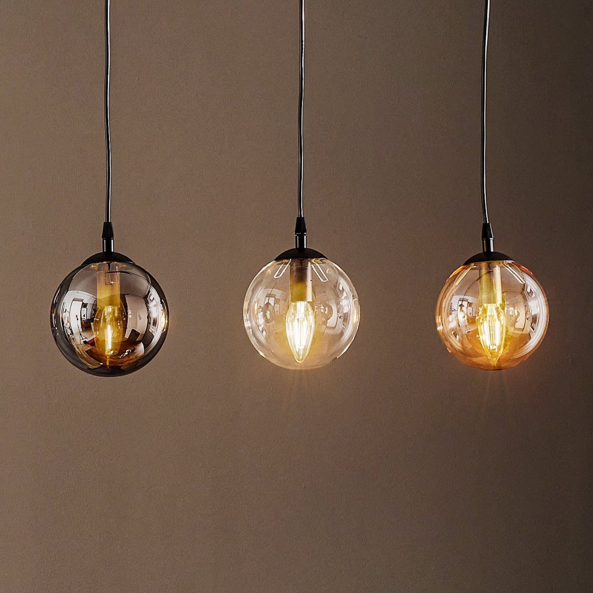 EMIBIG LIGHTING Hängeleuchte Glassy Hängelampe 3-flg gerade grafit amber klar - 5901738919037