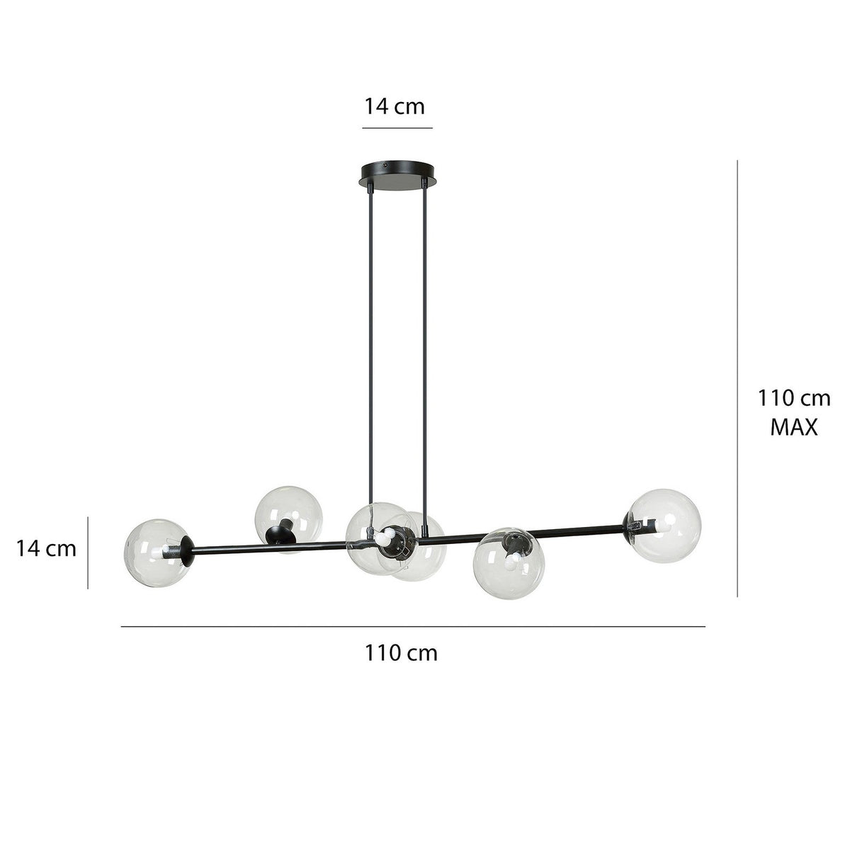 EMIBIG LIGHTING Hängeleuchte Glassy Hängelampe 6-flammig schwarz klar Glas 11270 - 5901738900158