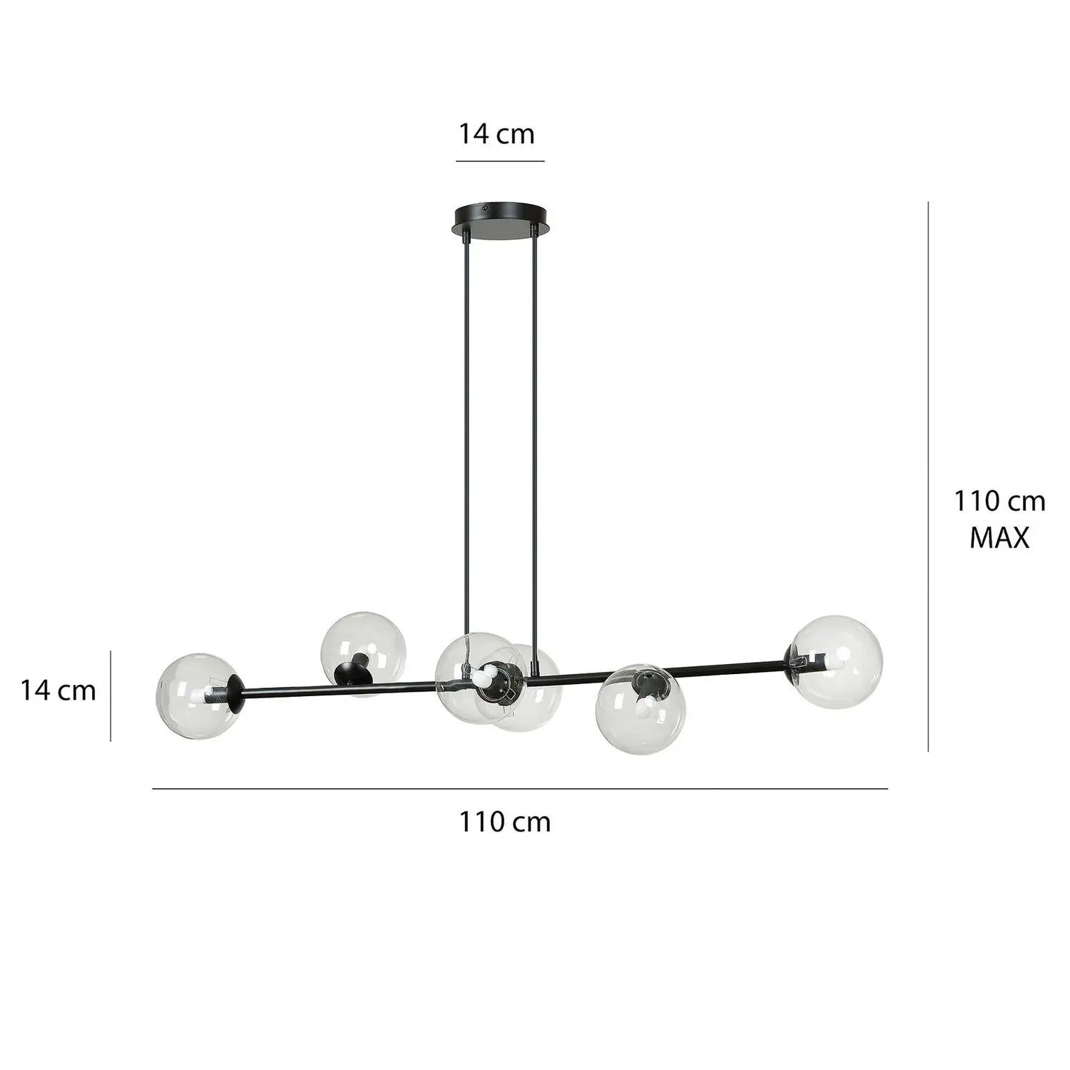 B-Ware Emibig Lighting Hängeleuchte Glassy Hängelampe 6 Flammig Schwarz Klar Glas 11270 - 5901738900158