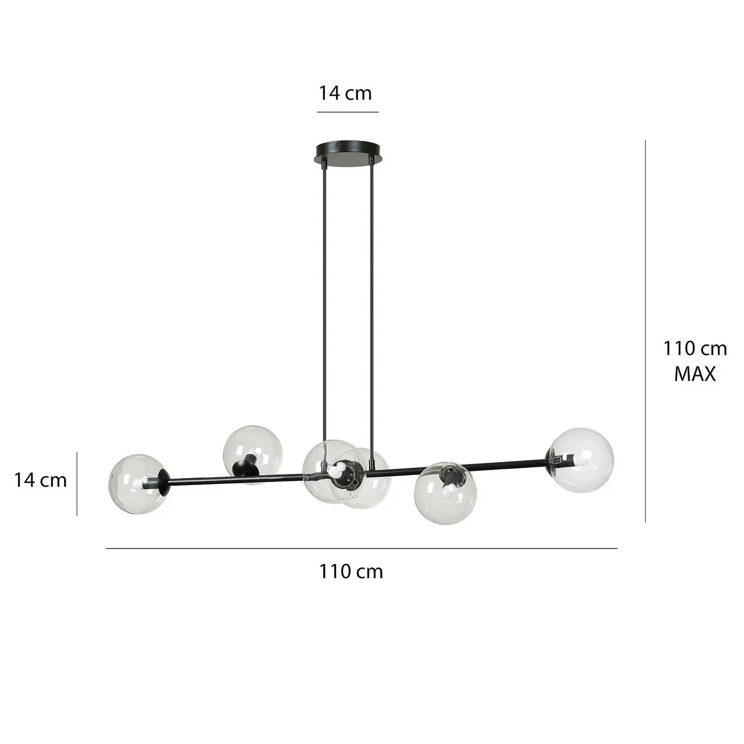 B-Ware Emibig Lighting Hängeleuchte Glassy Hängelampe 6 Flammig Schwarz Klar Glas 11270 - 5901738900158
