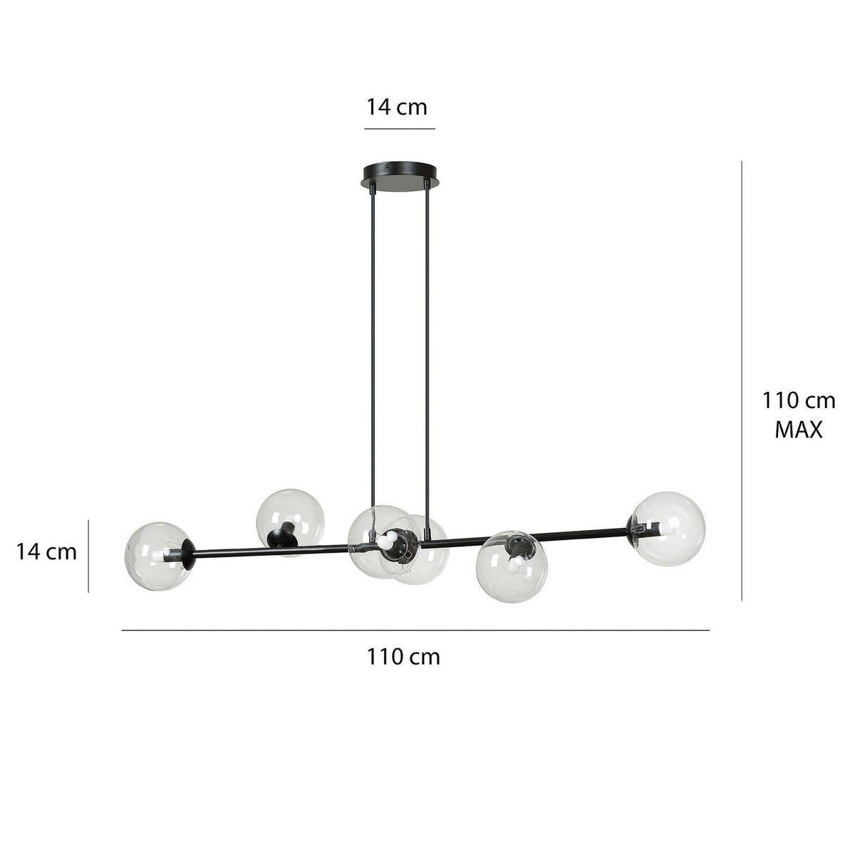 EMIBIG LIGHTING Hängeleuchte Glassy Hängelampe 6-flammig schwarz klar Glas 11270 - 5901738900158