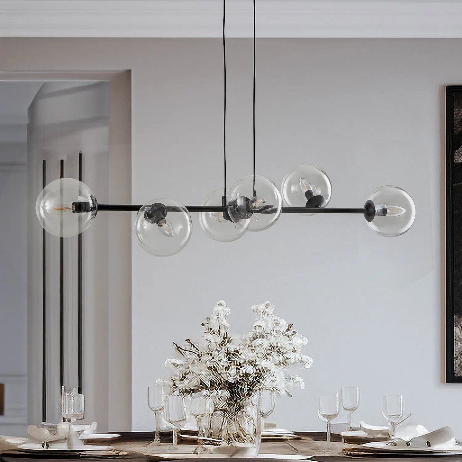 B-Ware Emibig Lighting Hängeleuchte Glassy Hängelampe 6 Flammig Schwarz Klar Glas 11270 - 5901738900158