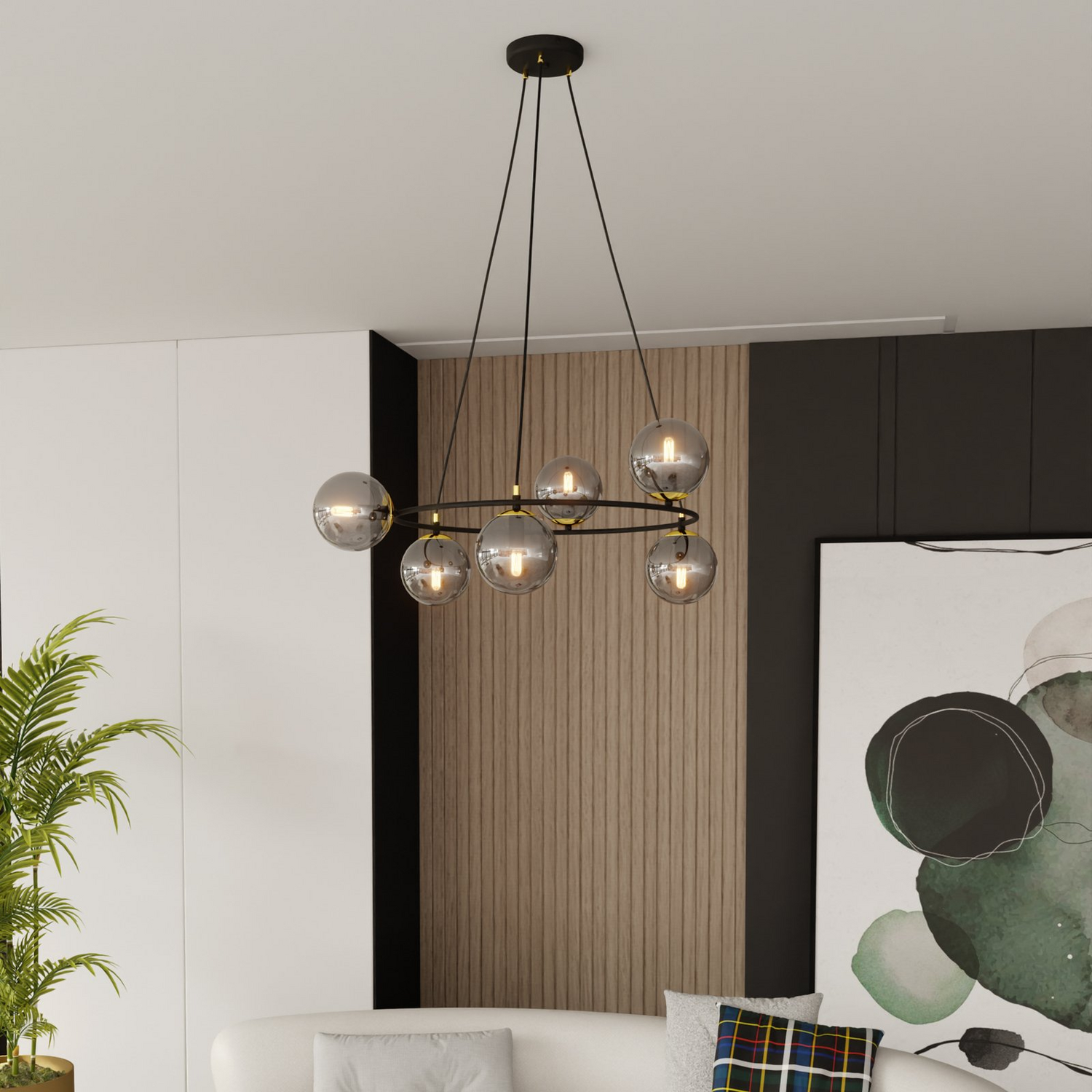 B-Ware Glassy Hängeleuchte Deckenlampe Lampe 6flg Rund Glas Grafit Esszimmer - 4251911783537